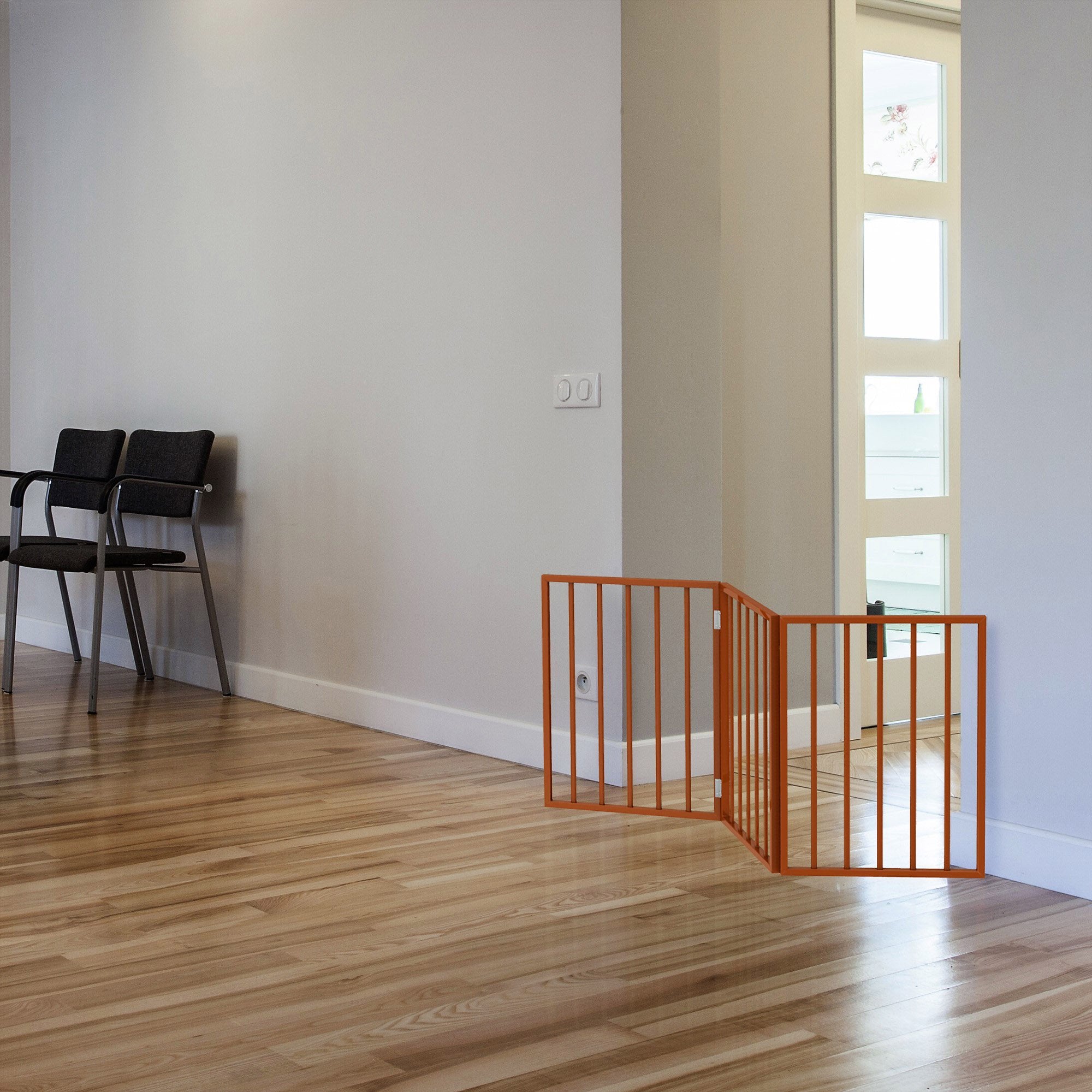 Pet Gate - 3-Panel Indoor Foldable Dog Fence For Stairs Or Doorways - 54X24-Inch Retractable Wood Freestanding Dog Gates By Petmaker (Mahogany)