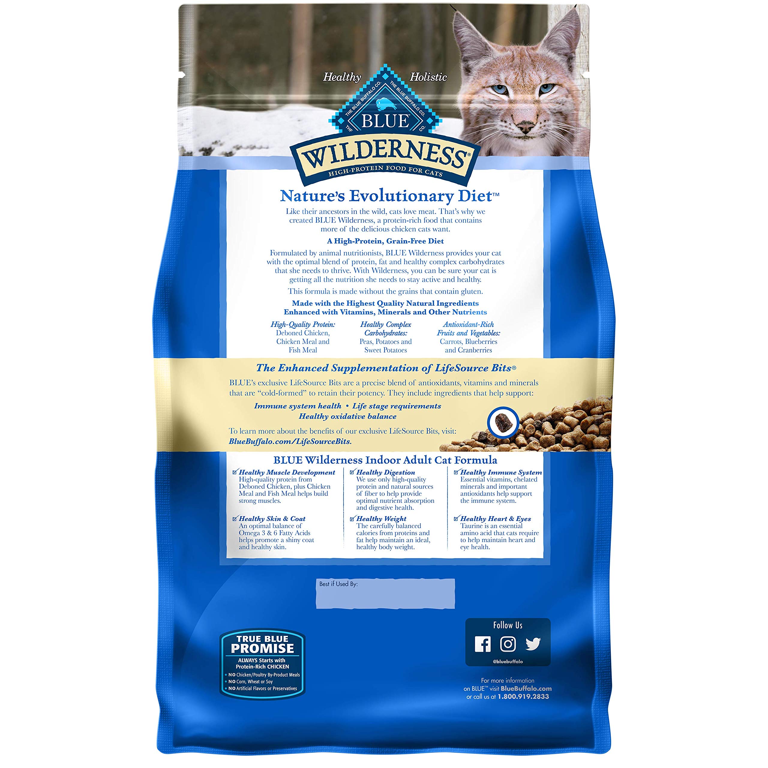 Blue Buffalo Wilderness Natures Evolutionary Diet High-Protein, Grain-Free Natural Dry Food for Adult Cats, Chicken, 2-lb. Bag
