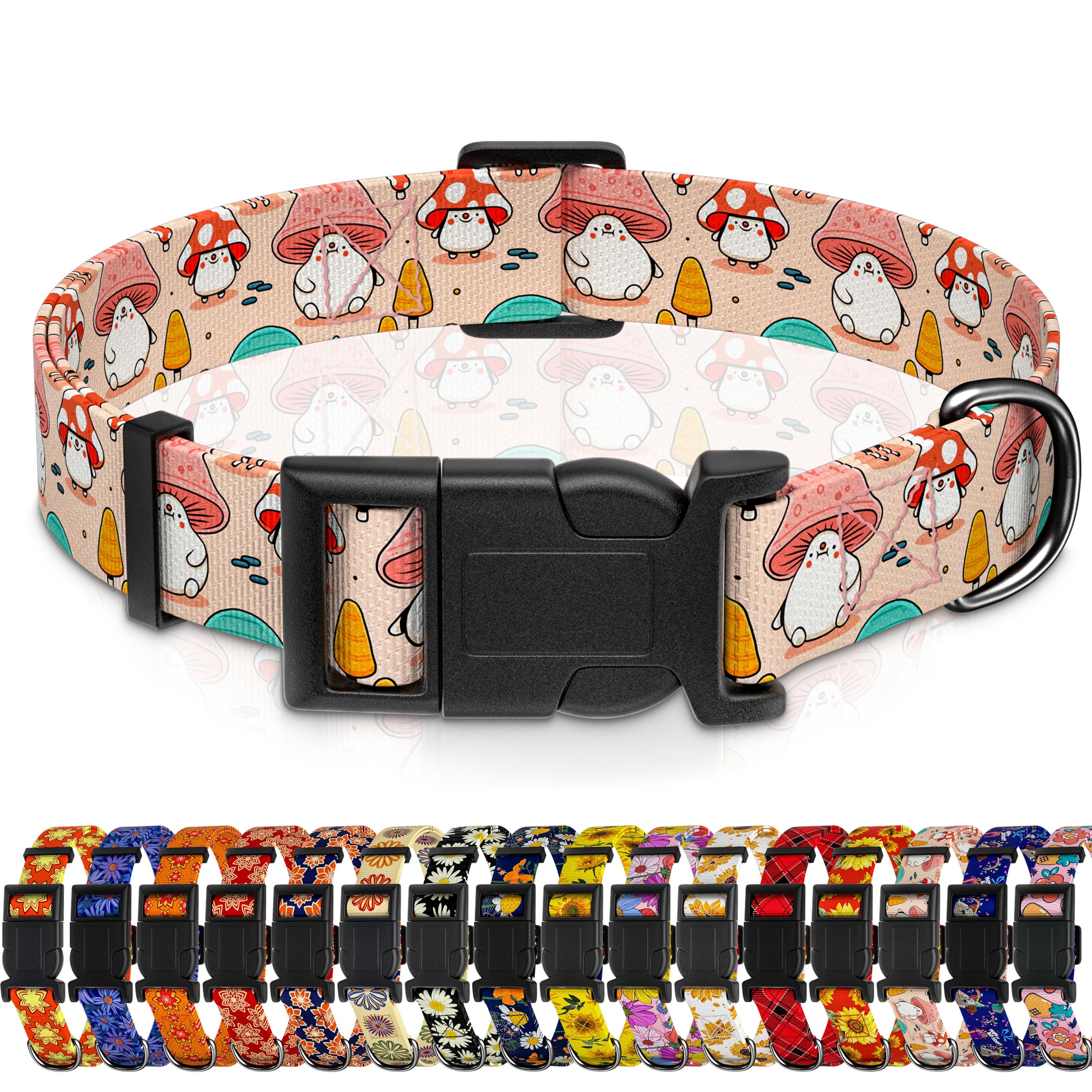 Seyezo Dog Collar, Cute Cartoon Mushroom Boys Girls Puppy Collar For Small Medium Large Dogs, Adjustable Soft Pet Collar With Sa