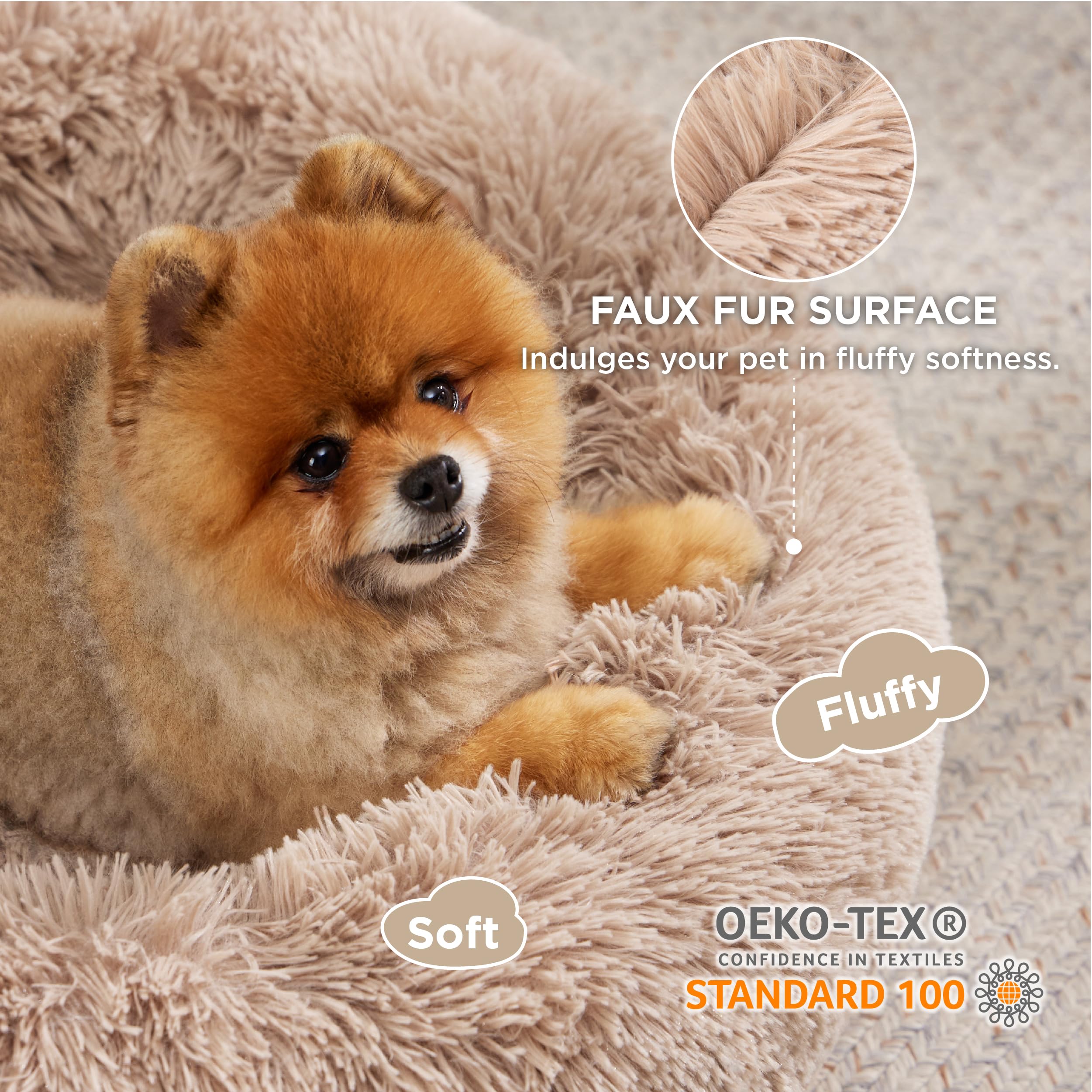 Bedsure Calming Dog Bed For Small Medium Dogs - Donut Washable Medium Puppy Bed, 27 Inches Anti-Slip Round Fluffy Plush Faux Fur