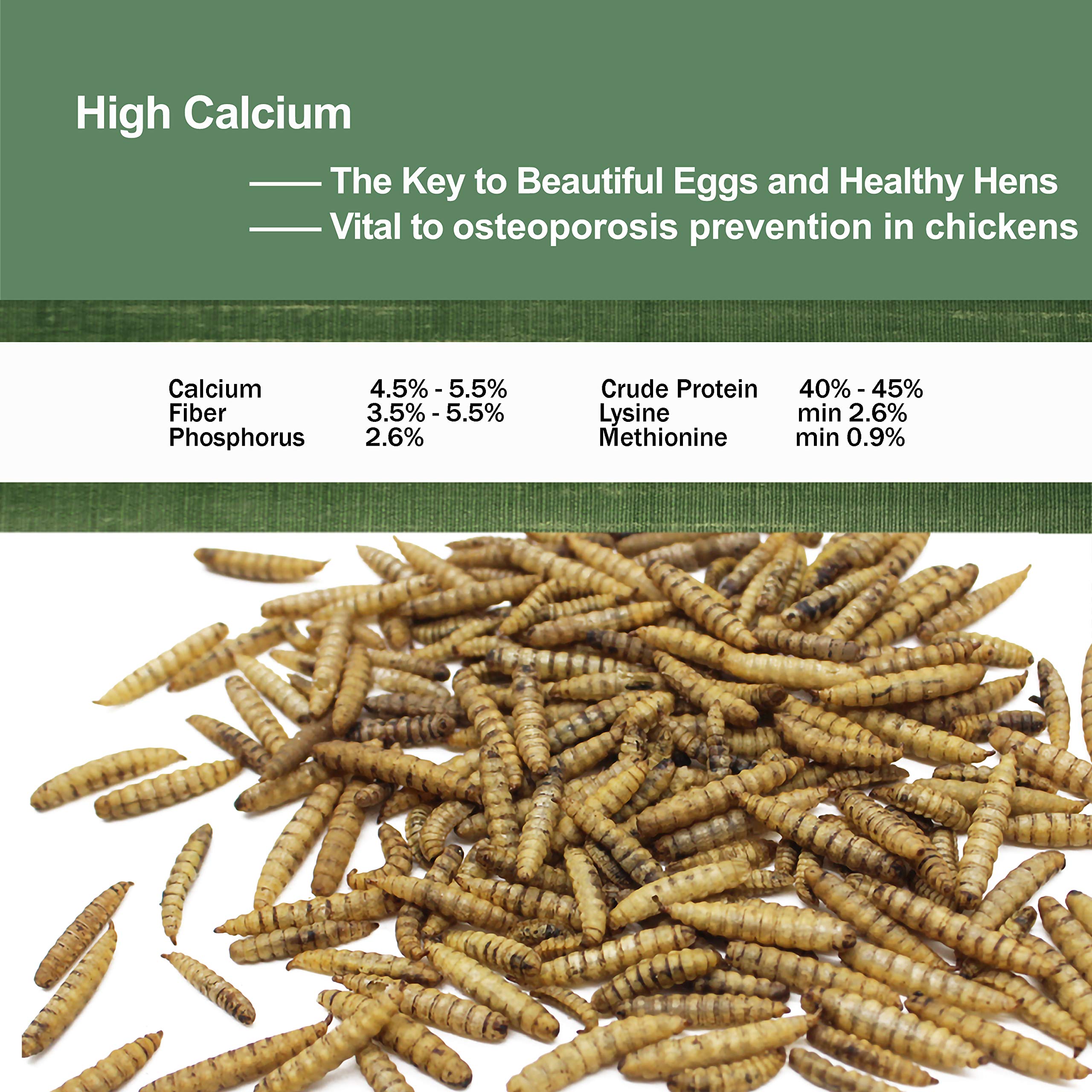 LIWII 10LB Dried Black Soldier Fly Larvae, 86X Calcium Than Dried Mealworms, High Protein Non-GMO Organic Chicken Feed