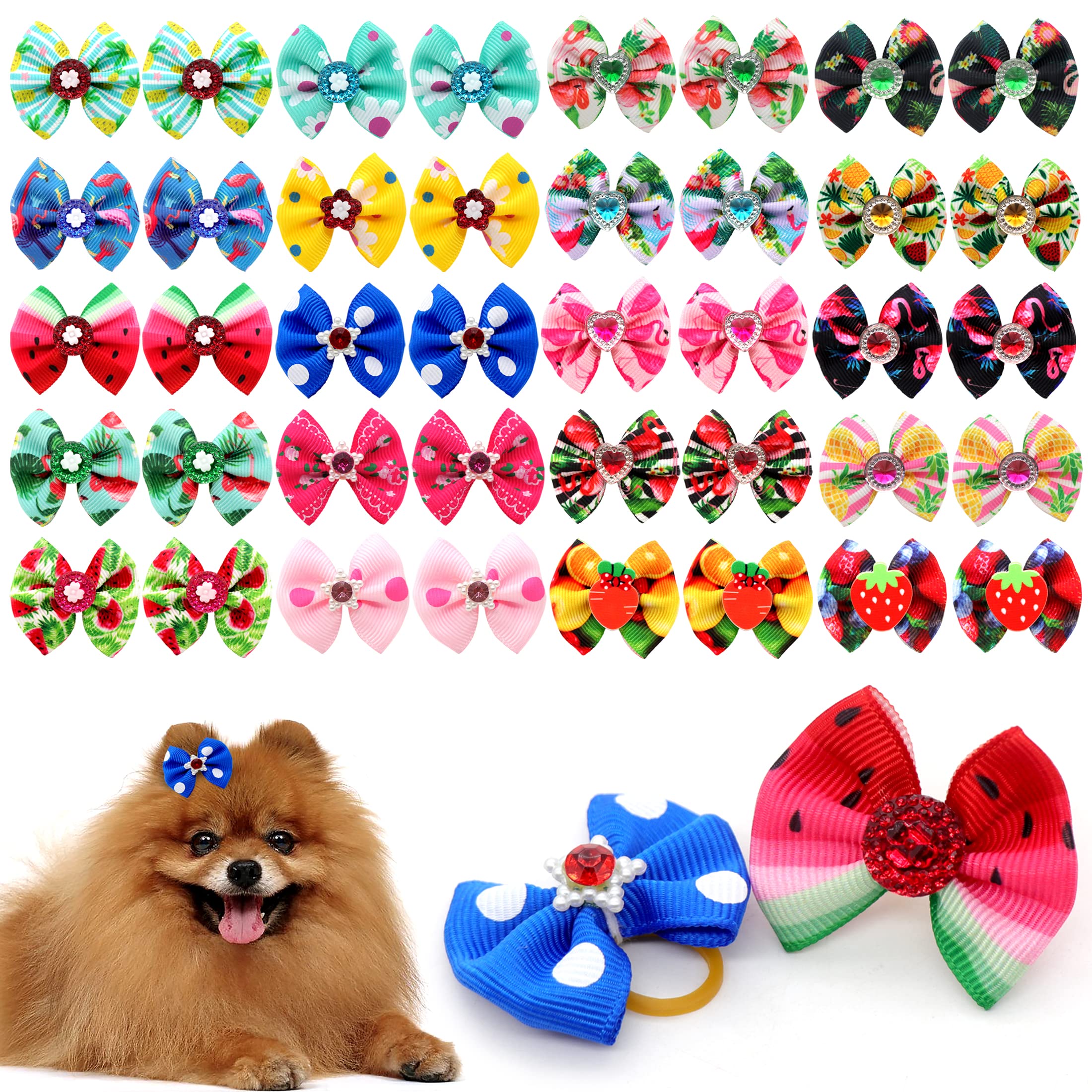 Petbuy Christmas Dog Hair Bows - Cute Puppy Bowknots With Rubber Bands, Pet Grooming Accessories For Party