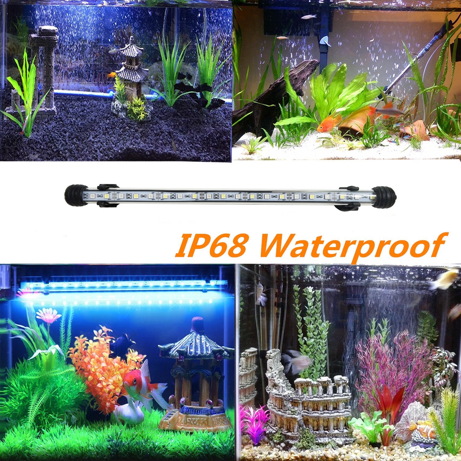 Covoart Led Aquarium Light, 15 Inches Fish Tank Light Rgb Color Underwater Light Submersible Crystal Glass Lights, 21 Led Beads,