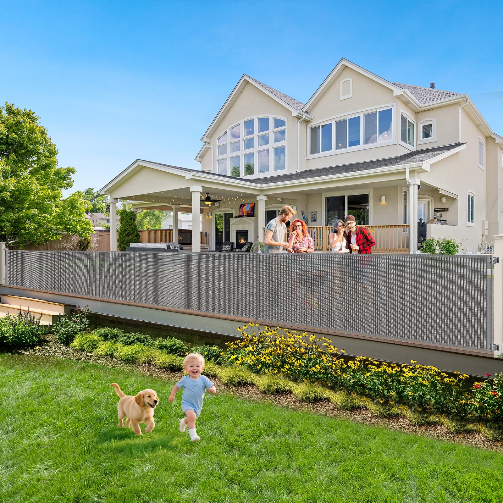 Reinforced 200 Inch Extra Long Baby Gate For Large Opening to Prevent Crawling Under, 16 ft Retractable Dog Gate for Doorway Ext