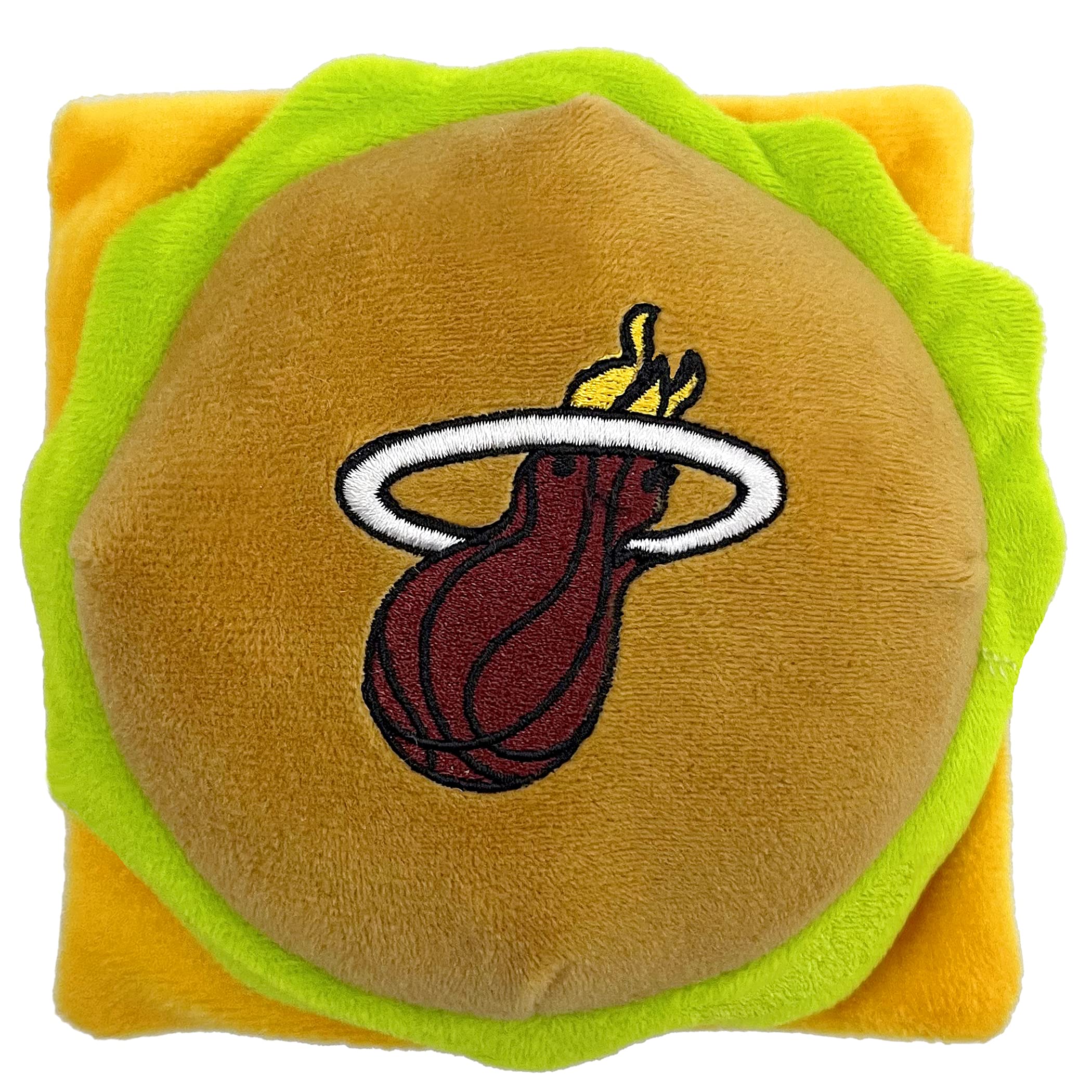 Pets First Nba Miami Heats Cheese Burger Plush Dog & Cat Squeak Toy - Cutest Stadium Hamberger Snack Plush Toy For Dogs & Cats W