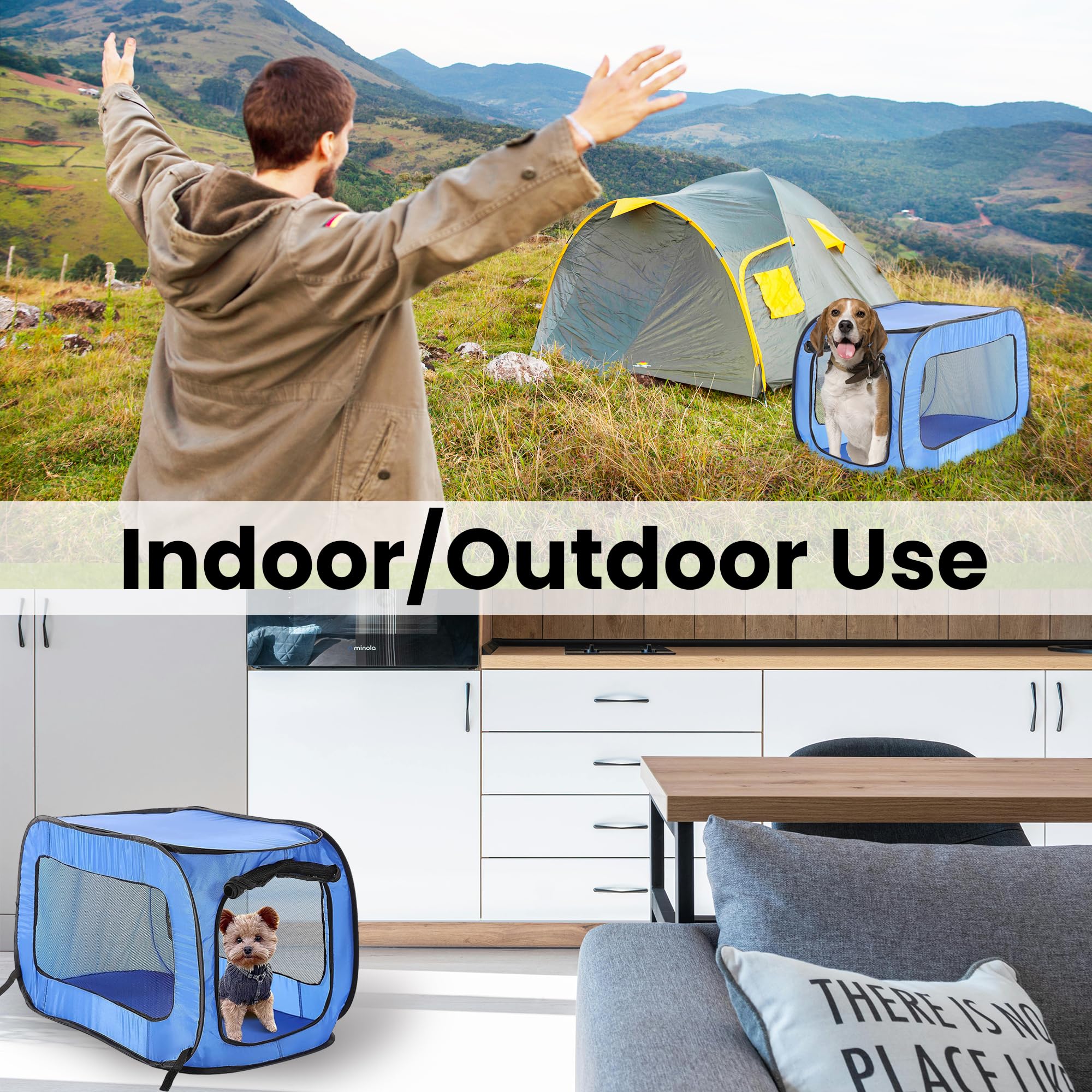 Beatrice Home Fashions Portable, Collapsible, Pop Up Travel Pet Kennel, 32.5' L X 19.5' W X 19.5' H, Blue