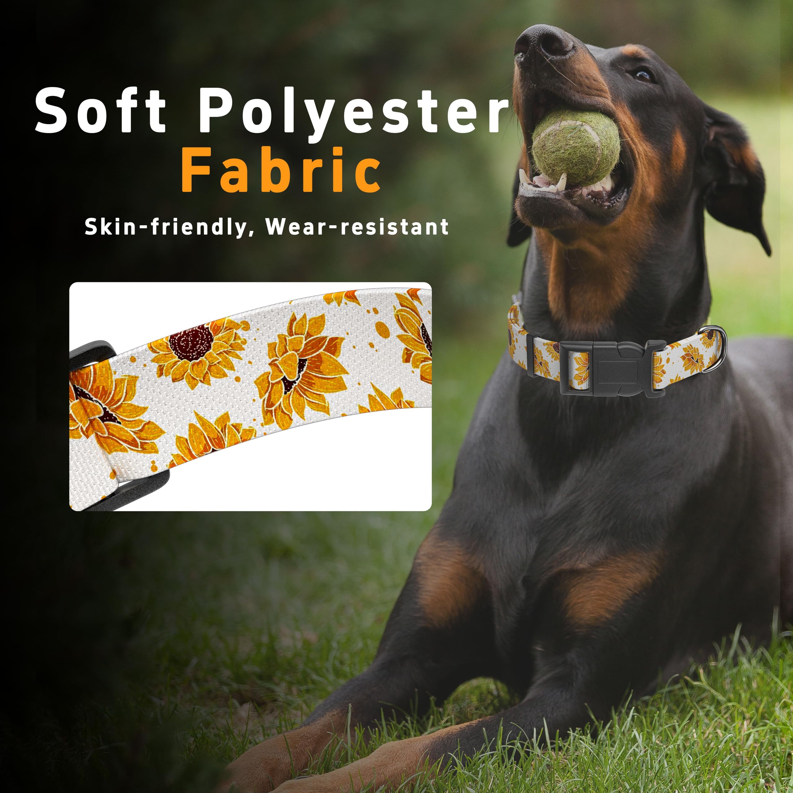Seyezo Dog Collar, Sunflower Floral Boys Girls Puppy Collar For Small Medium Large Dogs, Adjustable Soft Sunflower Pet Collar Wi