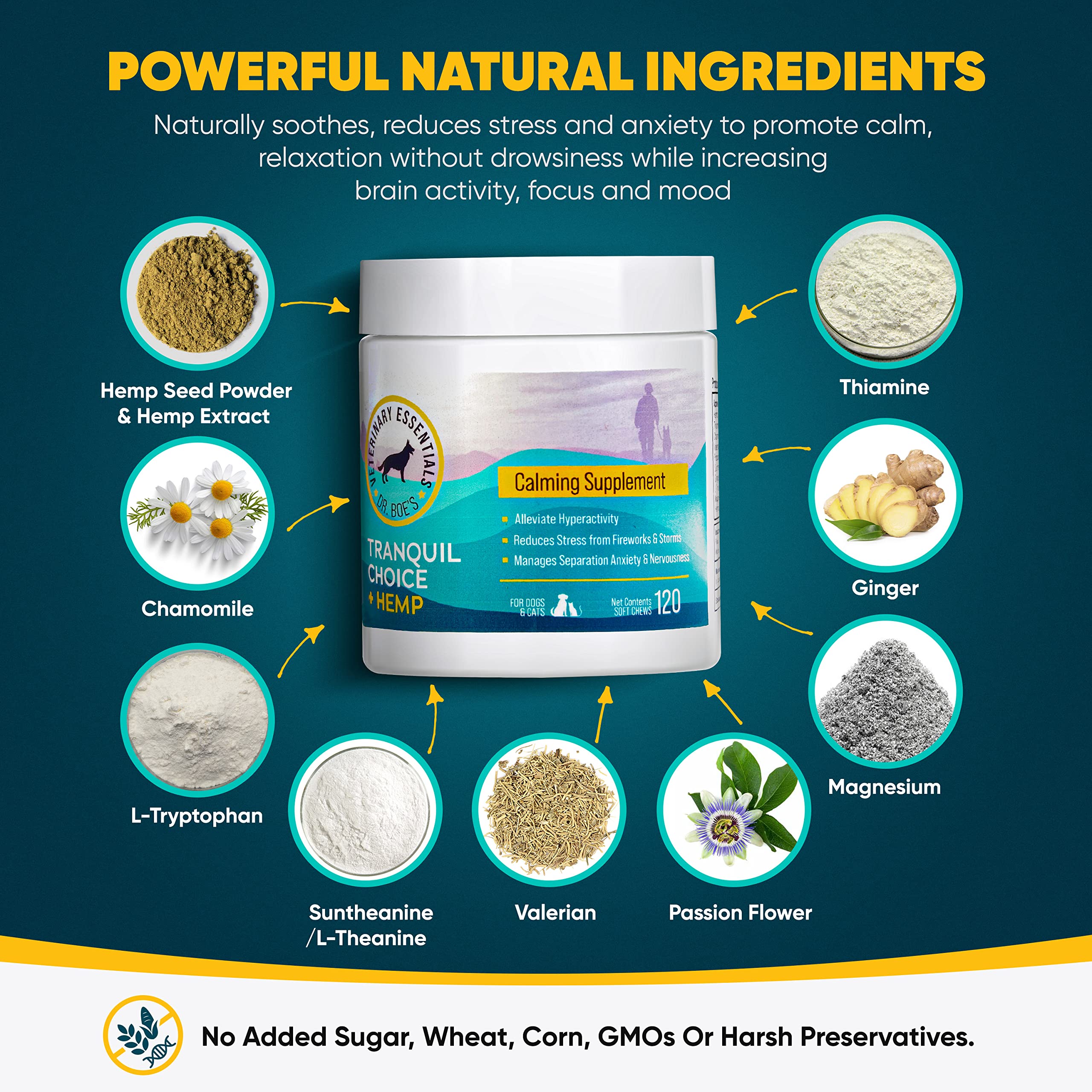 Dr. Boes Veterinary Essentials TranquilChoice Calming Chews for Dogs Anxiety Relief, All-Natural Hemp Oil Dog Calming Treats fo