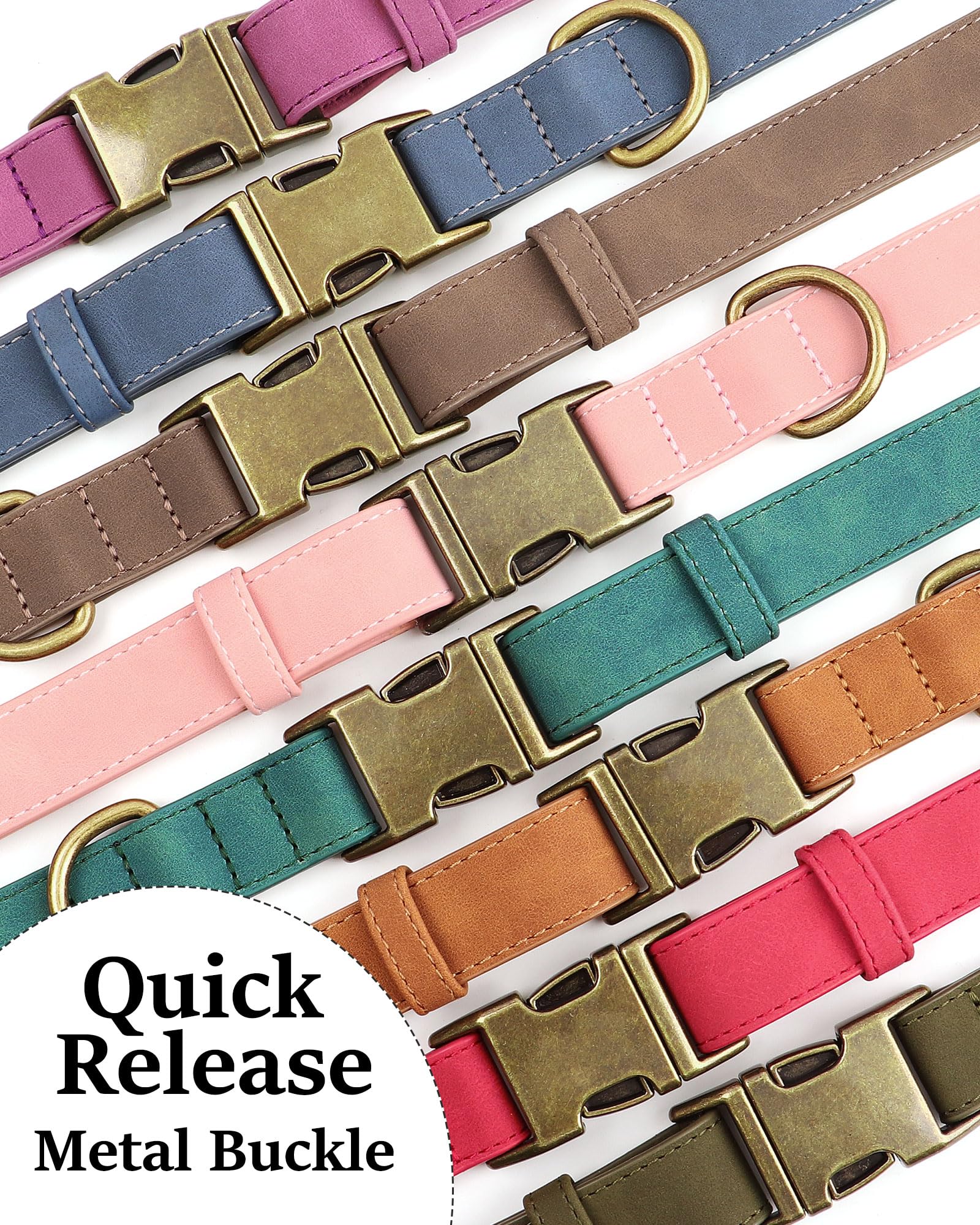 Didog Soft Leather Dog Collar, Durable Quick Released Dog Collars With Metal Buckle, Adjustable Red Pet Collar Faux Leather For