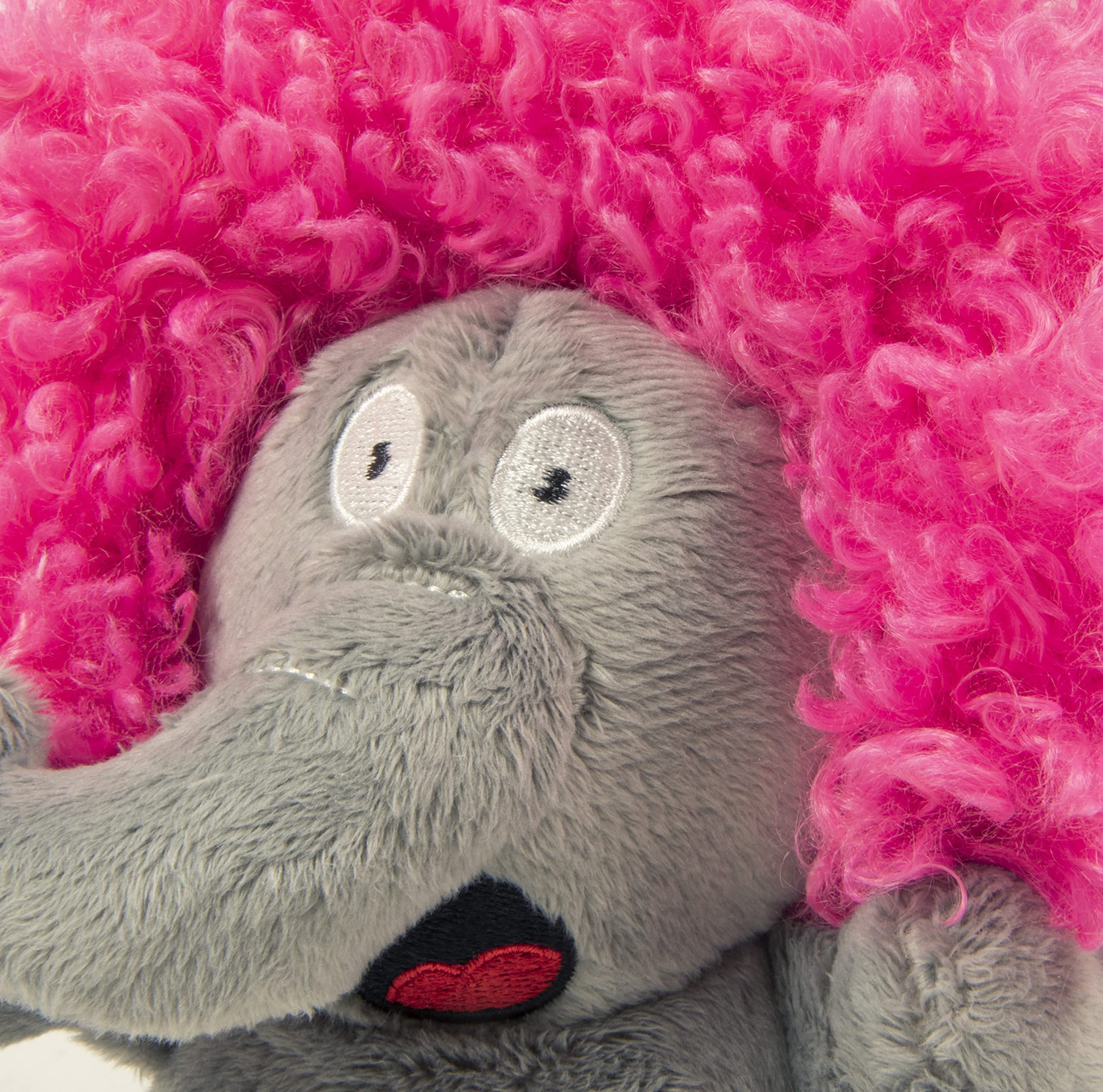 Godog Crazy Hairs Elephant Silent Squeak Plush Dog Toy, Chew Guard Technology - Gray, Small