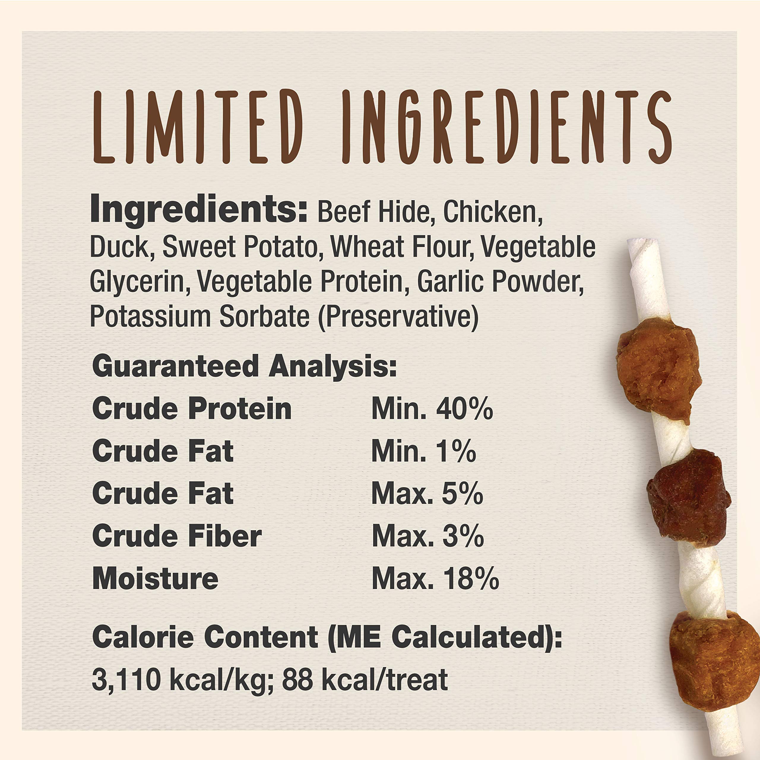 Cadet Gourmet Shish Kabob Dog Chews for Small Dogs, Rawhide Treats with Chicken, Duck and Sweet Potato, Healthy & Natural Beef H