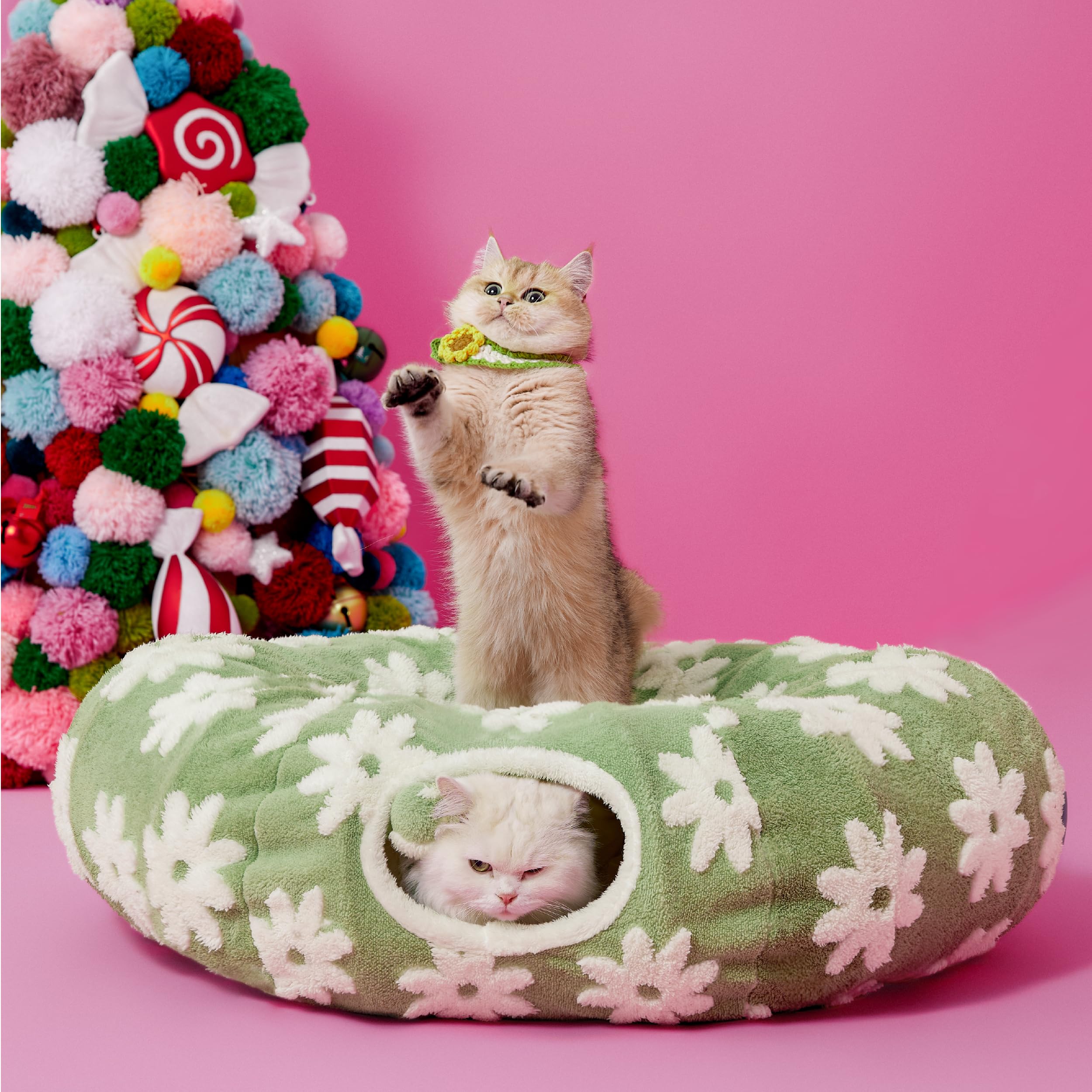Lesure Cat Tunnel Bed For Indoor Cats - Cute Cat Donut Tunnel Toys With Washable Circle Cushion, Round Pet Peekaboo Cave Toy For