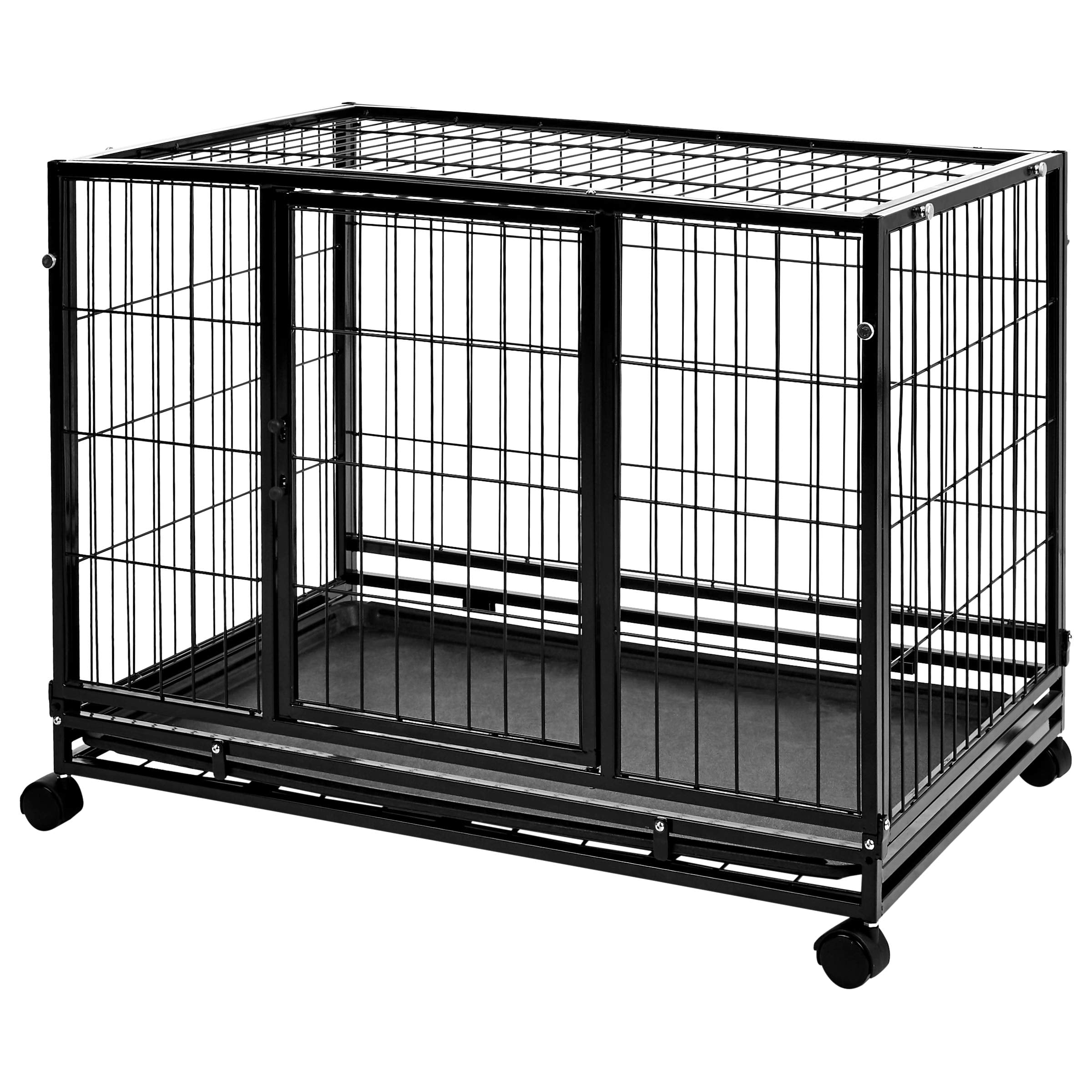 Amazon Basics - Portable Heavy Duty Stackable Dog & Pet Kennel With Tray, Black, 24.0''L X 28.0''W X 37.0''H