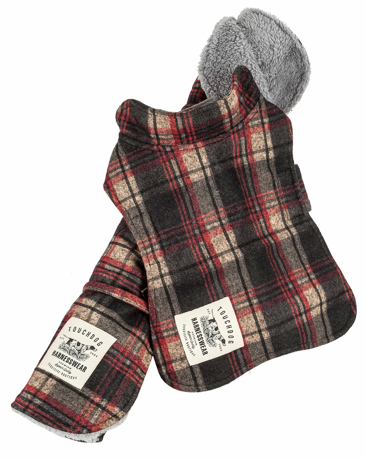 Touchdog ® 2-in-1 Tartan Plaided Dog Jacket with Matching Reversible Dog Mat - The Dog Coat Features Hook-and-Loop Closures and Fleece While The Pet Mat is Reversed with Silk-Like Polyester