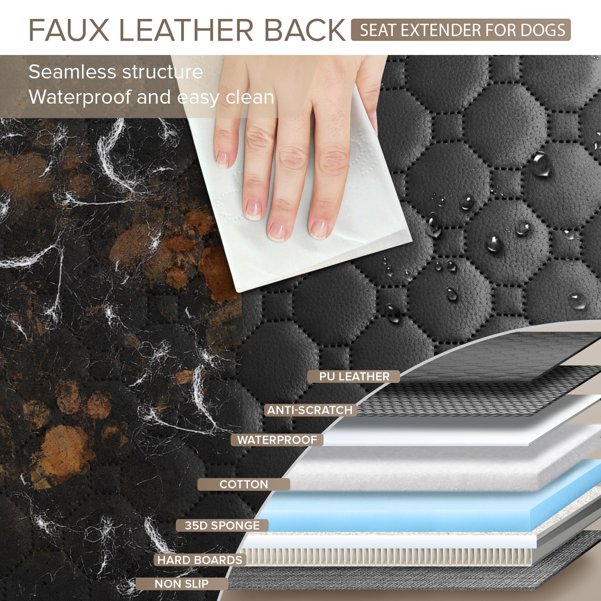 Back Seat Extender For Dogs Holds 400Lbs, Pu Leather Hard Bottom Car Seat Cover For Dogs,Heavy Duty Dog Car Seat Cover For Back