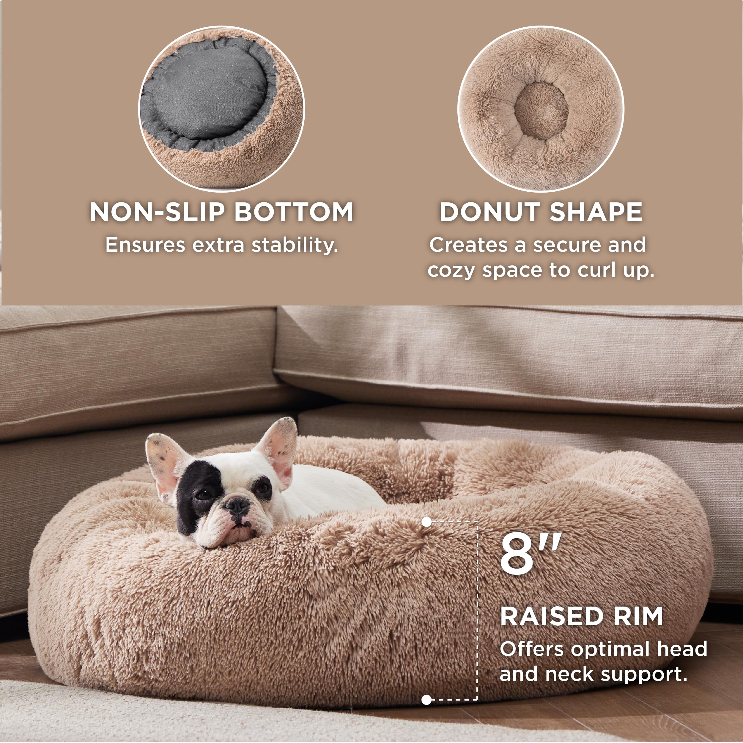 Bedsure Calming Medium Large Size Dogs - Donut Washable Large Pet Bed, 33 Inches Anti-Slip Round Fluffy Plush Faux Fur Dog Bed,