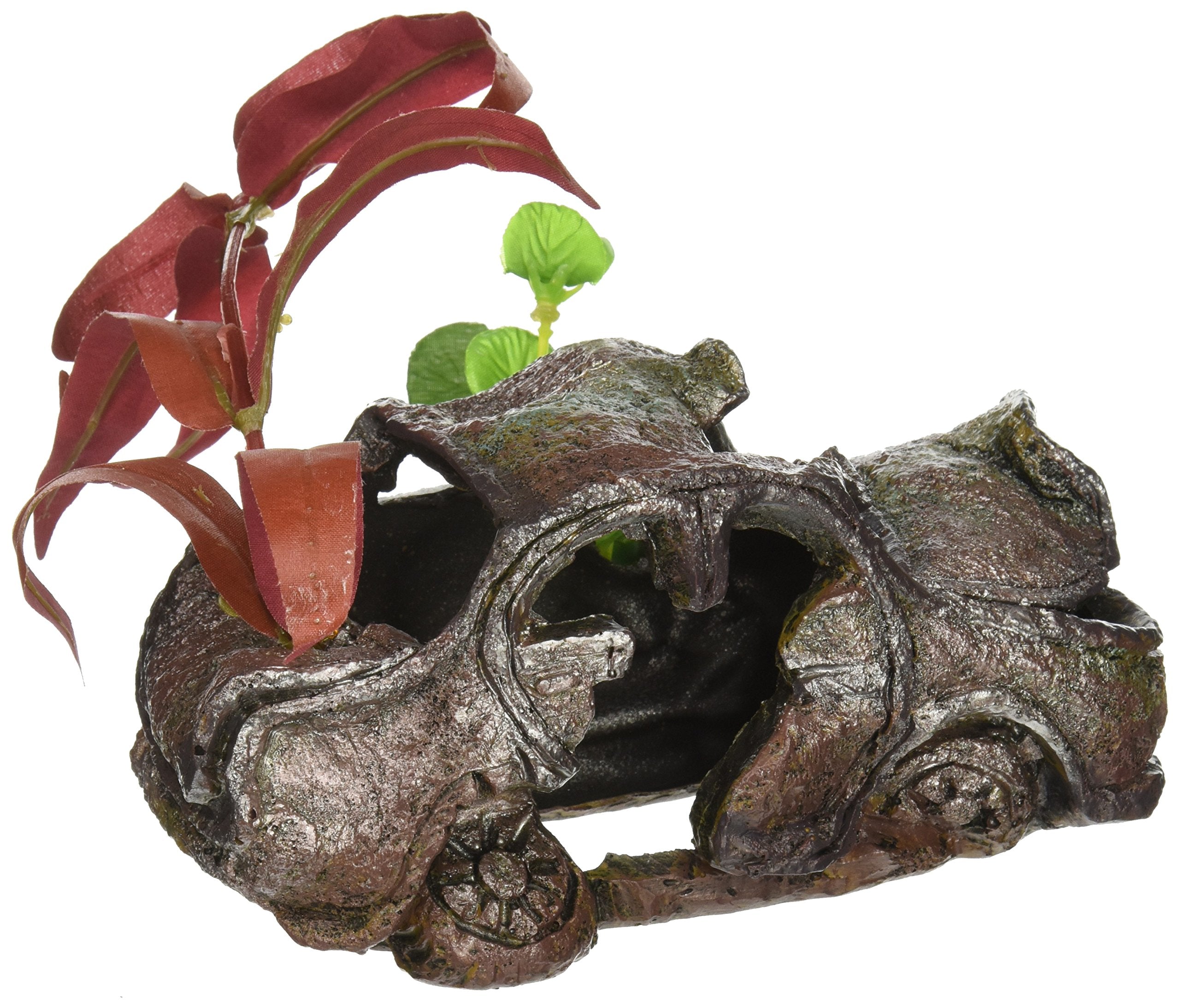 Penn-Plax Sunken Car Wreck With Attached Plant – Aquarium And Fish Tank Décor - Small