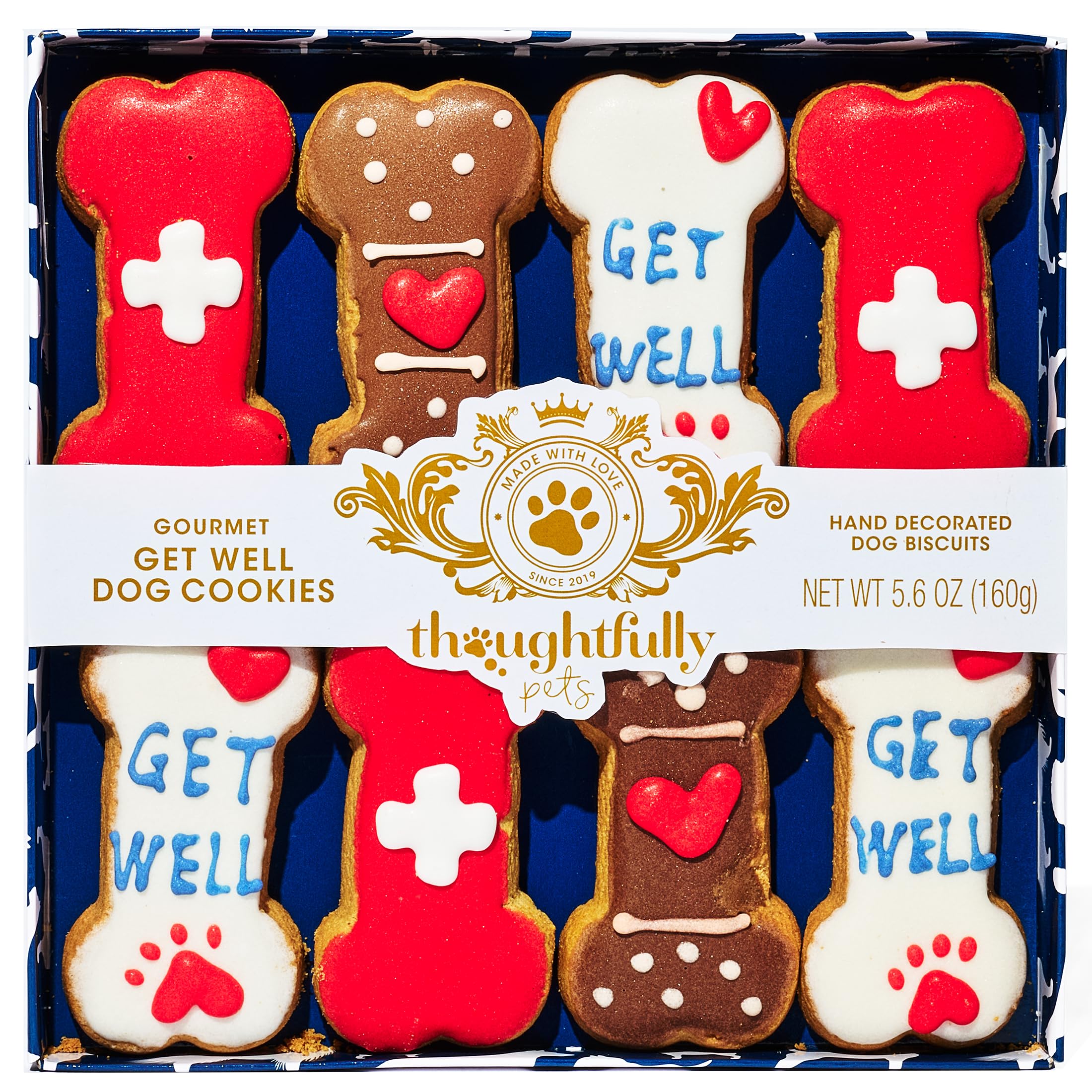 Thoughtfully Get Well Dog Cookies Gift Set - 8 Crunchy Treats, Hand Decorated Biscuits to Brighten Their Day