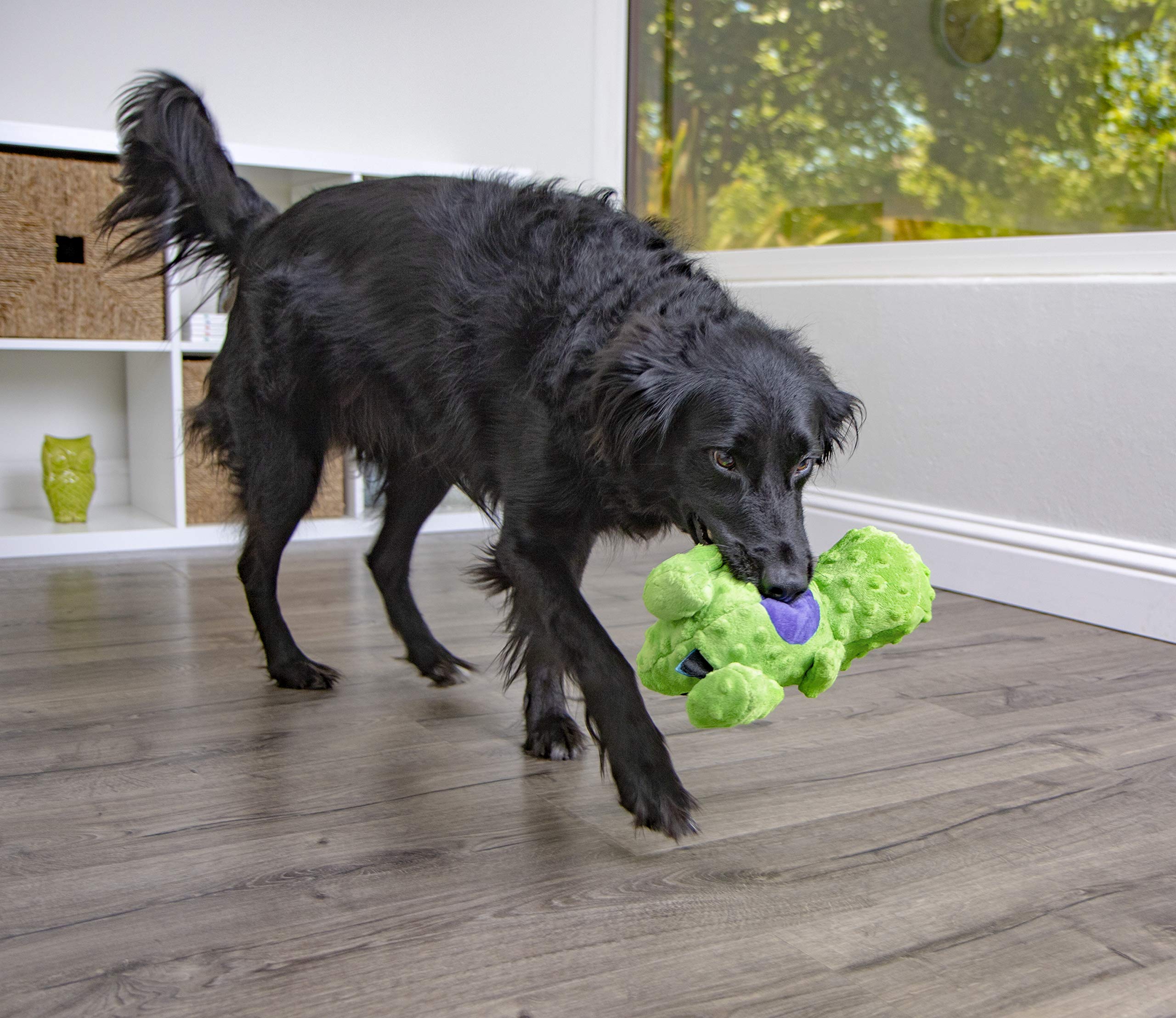 Godog Dinos T-Rex Squeaky Plush Dog Toy, Chew Guard Technology - Green, Large