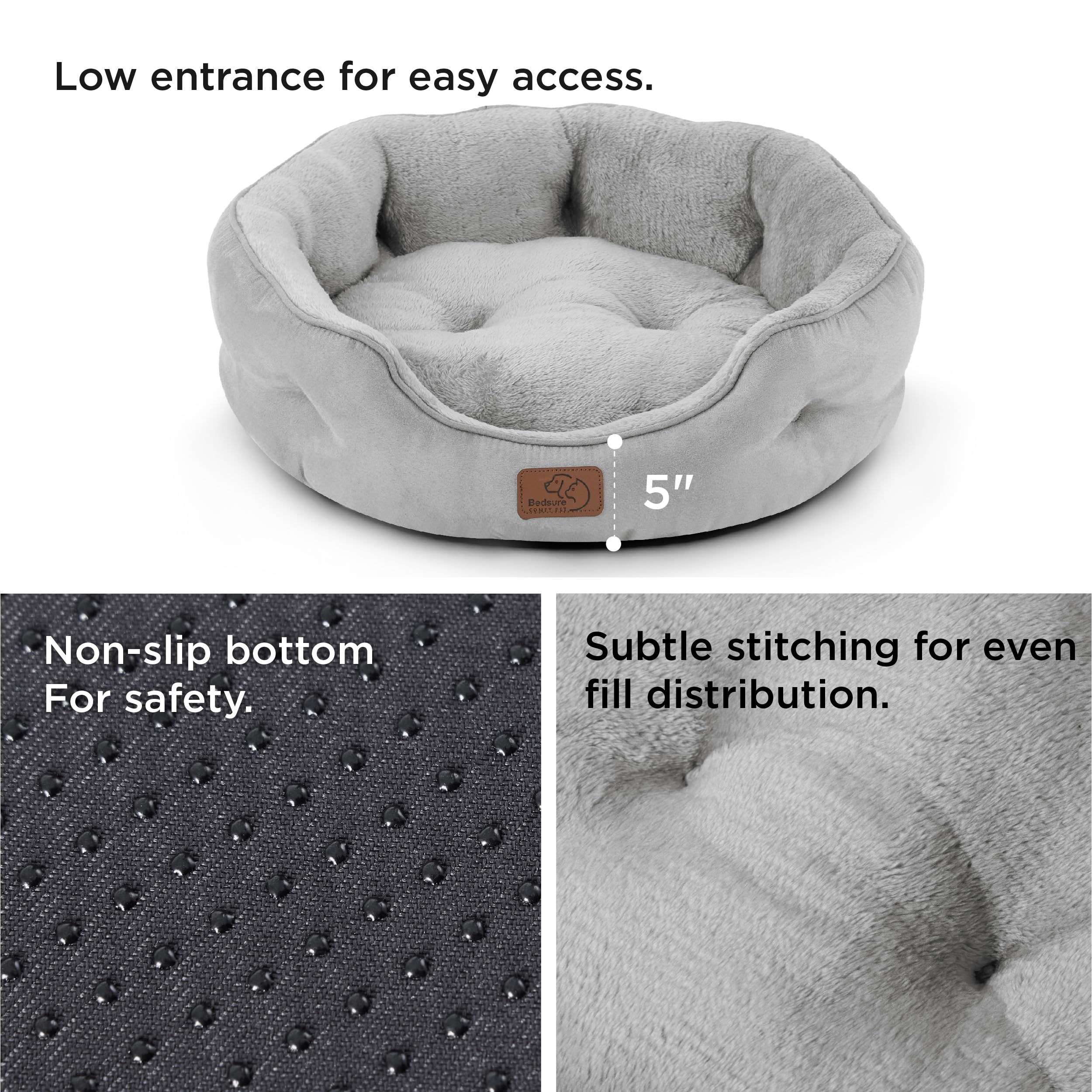 Bedsure Dog Beds For Small Dogs - Round Cat Beds For Indoor Cats, Washable Pet Bed For Puppy And Kitten With Slip-Resistant Bottom, 25 Inches, Pale Grey