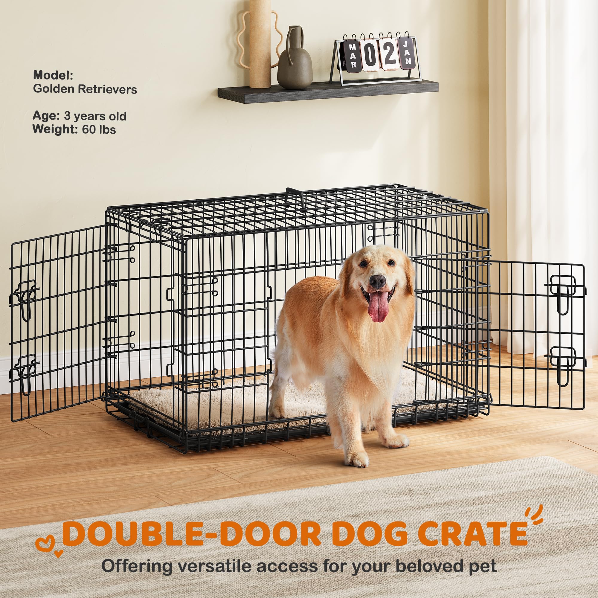 Yaheetech 42 inch Double Door Dog Crate w/Divider for Puppy to Adult XL Collapsible Metal Crate with Removable Tray Wire Dog Ken