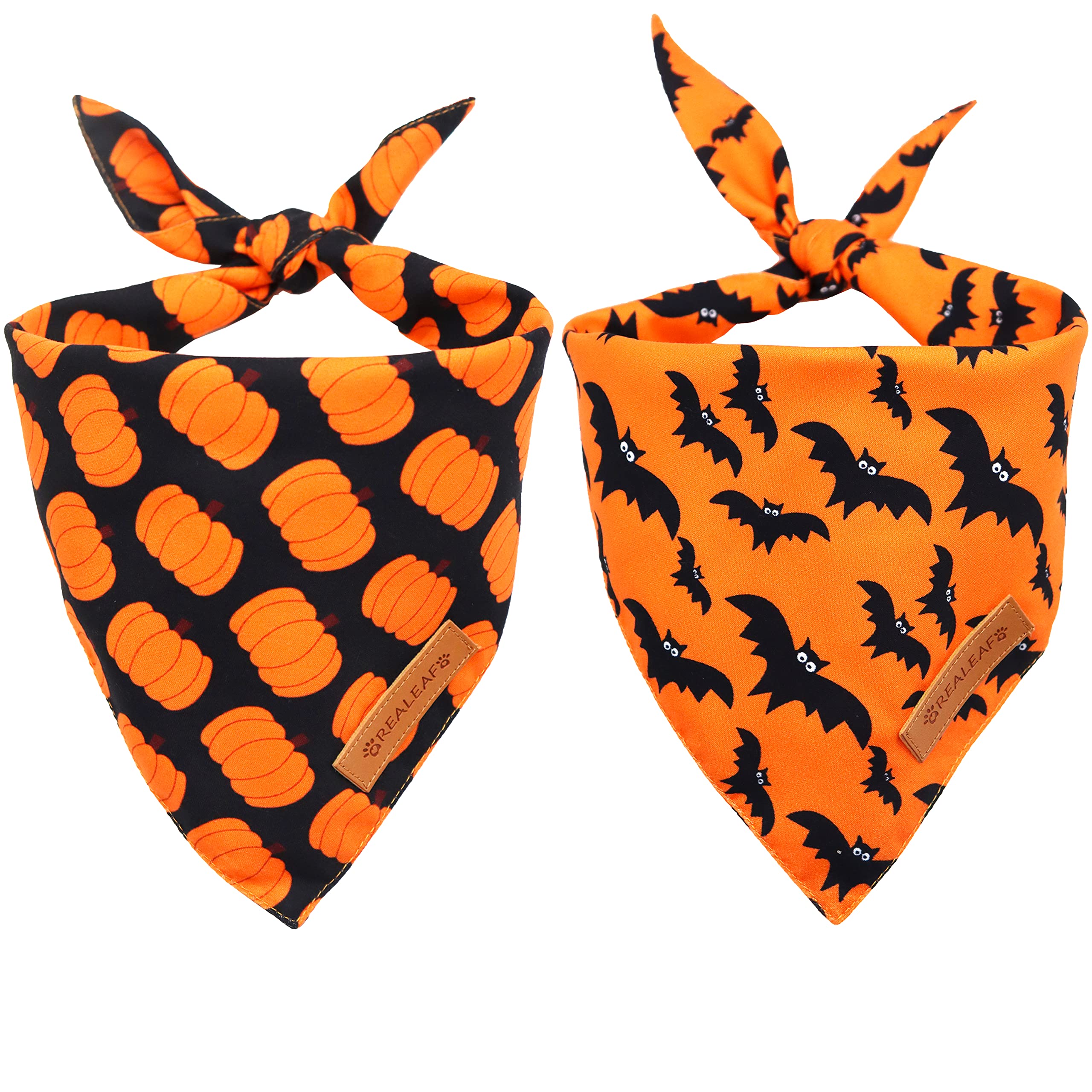 Realeaf Halloween Dog Bandanas 2 Pack, Pumpkin Dog Bandana Fall Dog Scarf For Boy And Girl, Premium Durable Fabric, Orange Holiday Bandana For Small And Medium Dogs (Small)