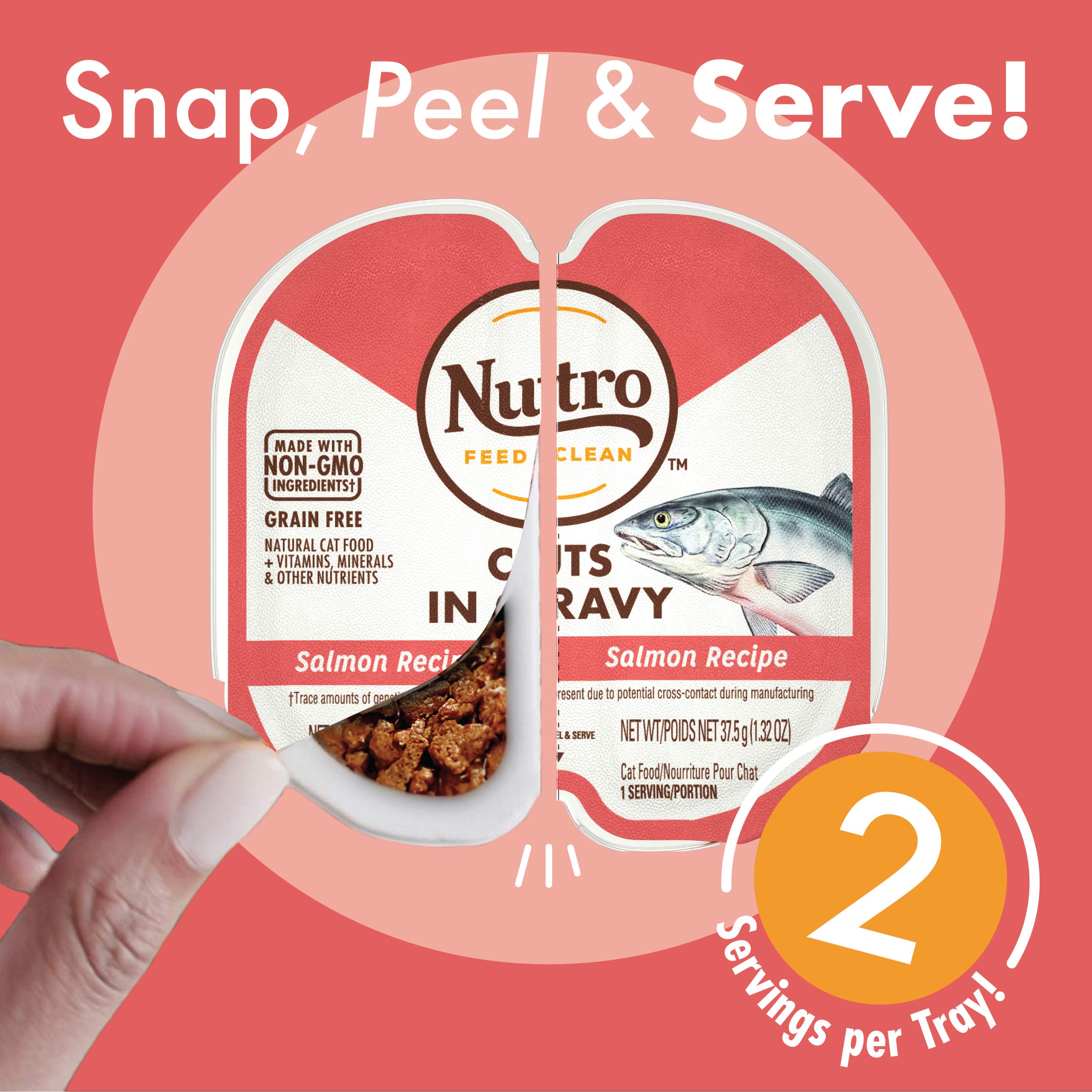 NUTRO Grain Free Natural Soft Wet Cat Food Cuts in Gravy Salmon Recipe, (24) 2.6 oz. PERFECT PORTIONS Twin-Pack Trays