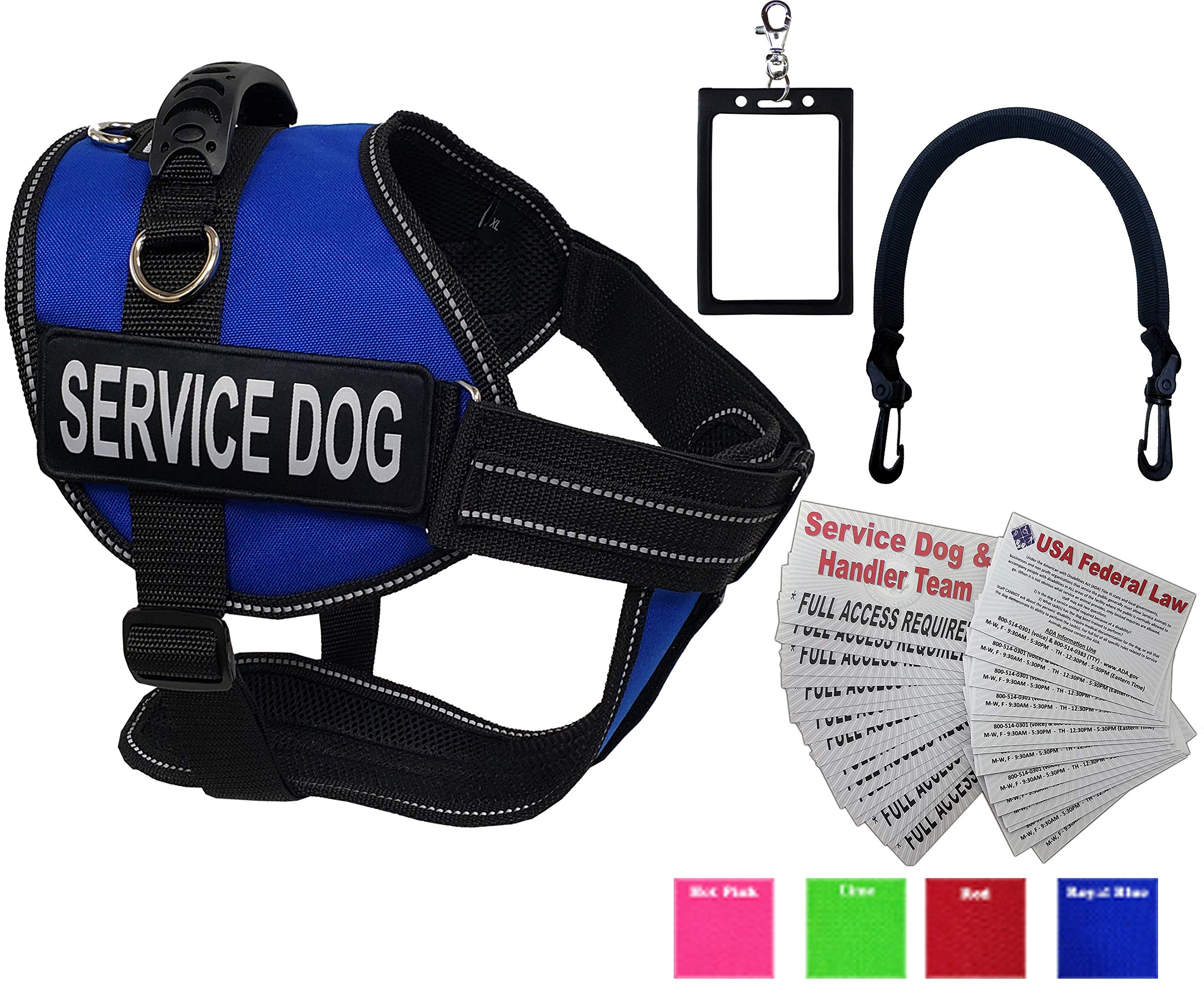 Activedogs Service Dog Vest Harness + Clip-On Bridge Handle + Id Card Carrier + Ada Cards + Reflective Service Dog Patches - Large Service Dog Harness Vest For Large Dogs (Girth 25”-35”) Royal Blue
