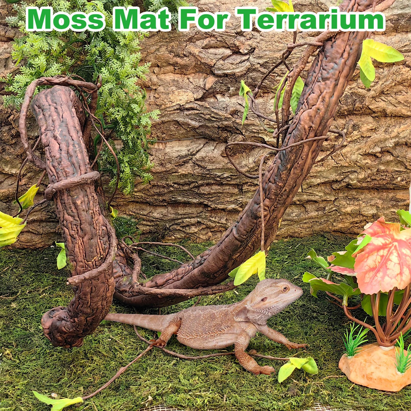 Kathson Reptile Carpet, Natural Moss Mat For Terrarium, Bearded Dragon Tank Flooring Green Substrate Liner For Leopard Gecko Her