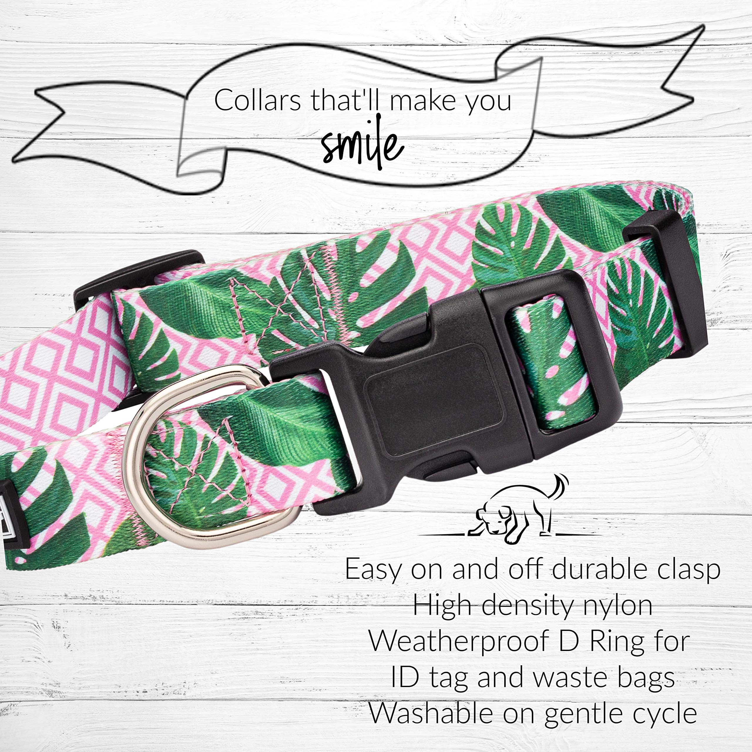 Lucky Love Dog, Tropical Matching Dog Collar & Leash Set, Soft & Comfy, Vivid Pink Color Collar And Leash For Female Male Dogs -