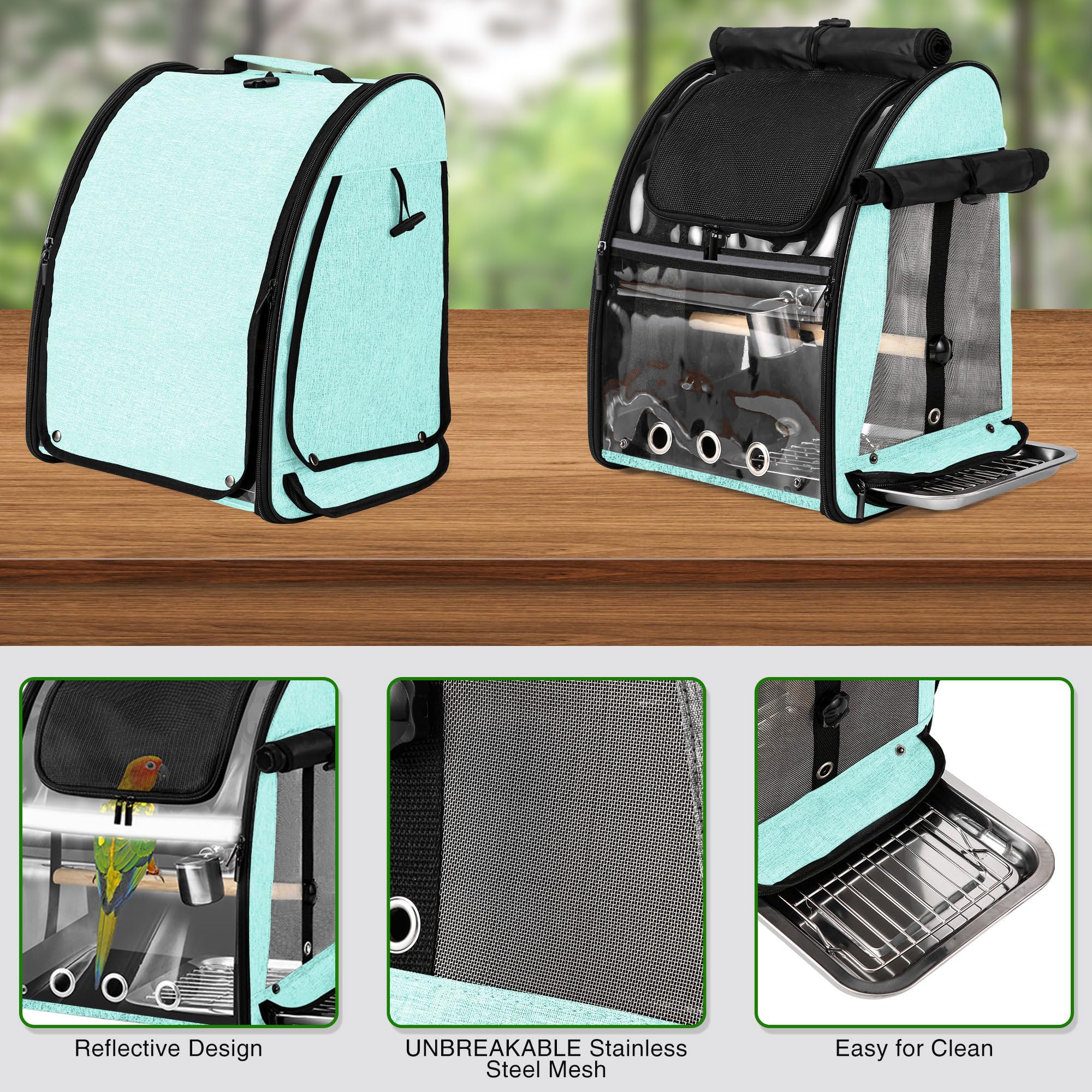 Suertree Bird Carrier Bag With Indestructible Stainless Steel Mesh, Bird Travel Cage With Stand, Easy To Clean Backpack For Parr