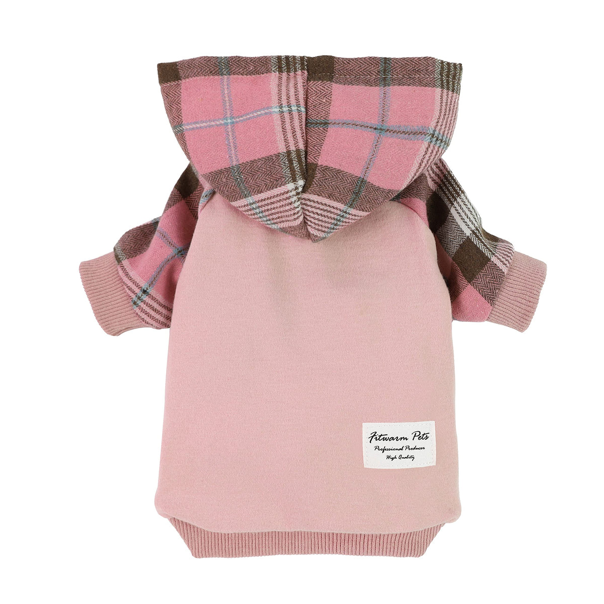 Fitwarm 100% Cotton Girl Plaid Dog Clothes Lightweight Puppy Hoodie Pet Sweatshirt Doggie Hooded Outfits Cat Apparel Pink Large