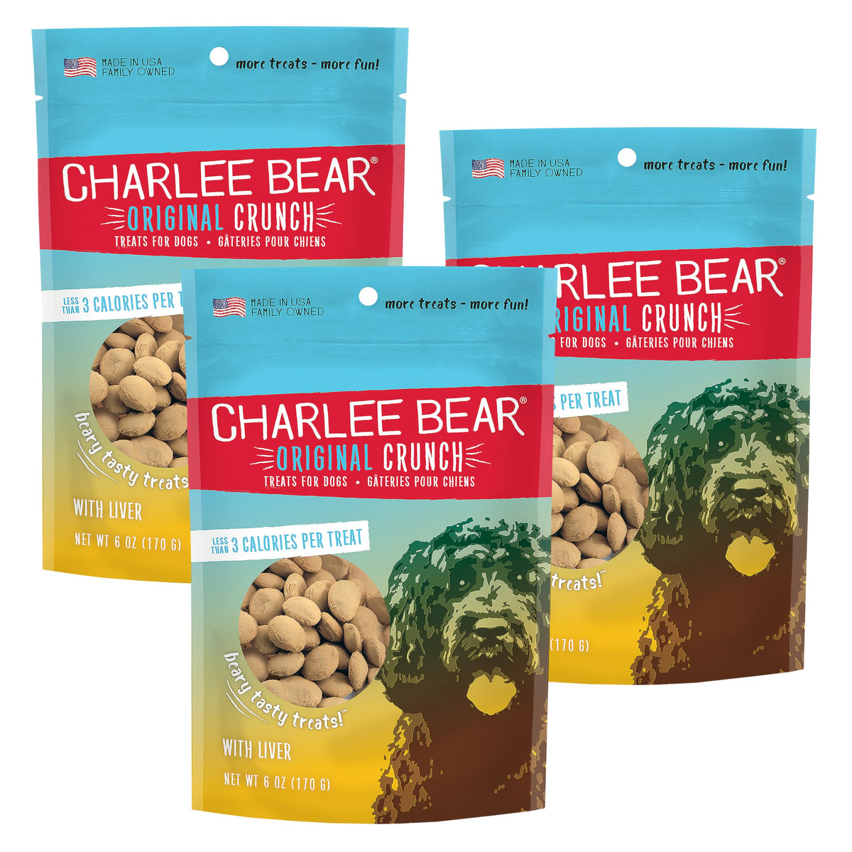 Charlee Bear Original Crunch With Liver Dog Treats, 6 Oz (3-Pack) - Made In The Usa Natural Training Treats For Dogs