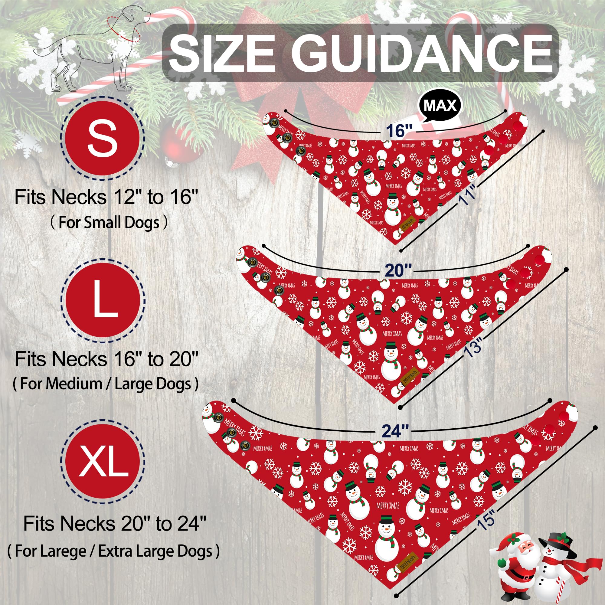 Thloh Christmas Dog Bandanas With Snap Button - 2 Pack Reversible Santa Claus Dog Scarf For Boy & Girl, Dog, Christmas Tree Holi