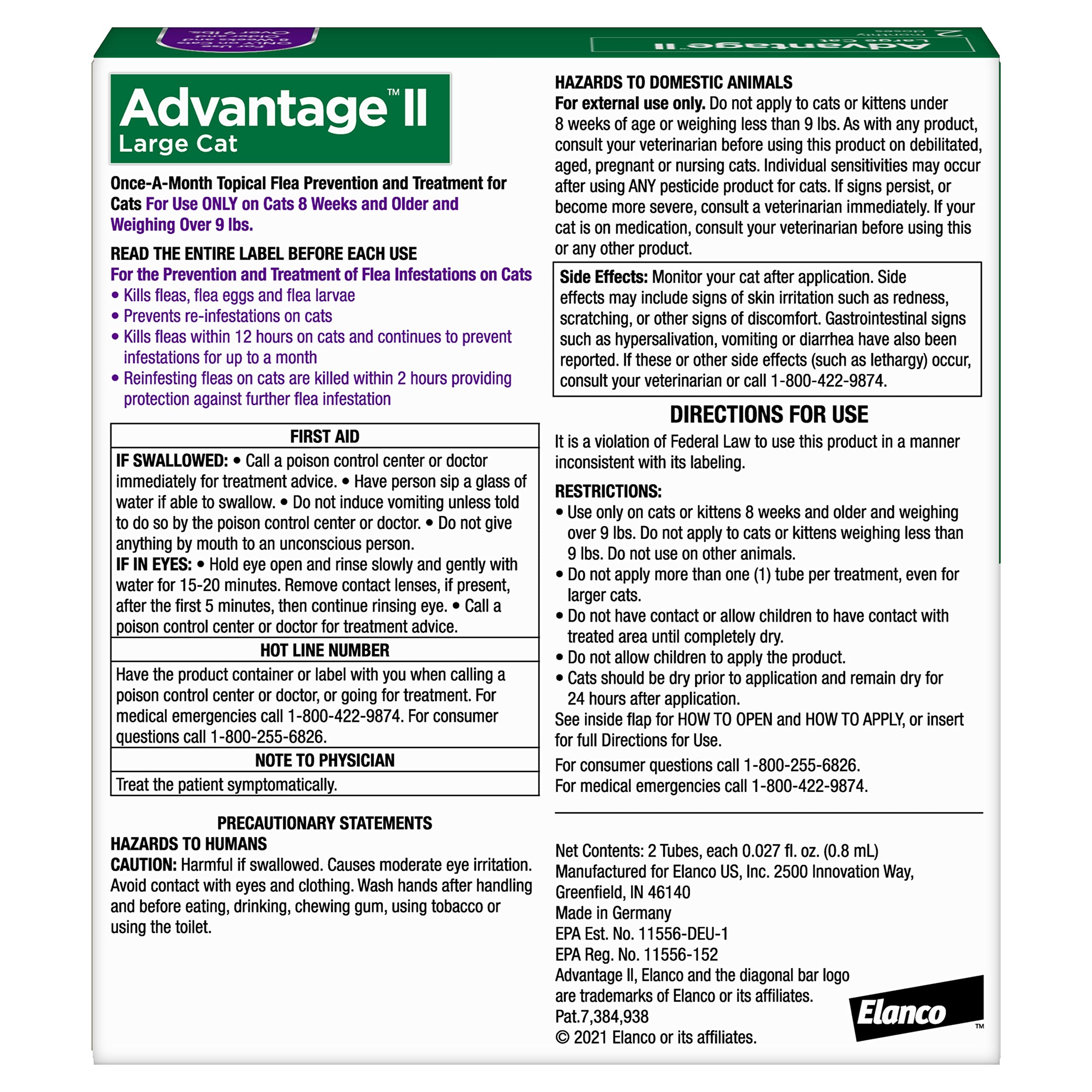 Advantage II Large Cat Vet-Recommended Flea Treatment & Prevention | Cats Over 9 lbs. | 2-Month Supply