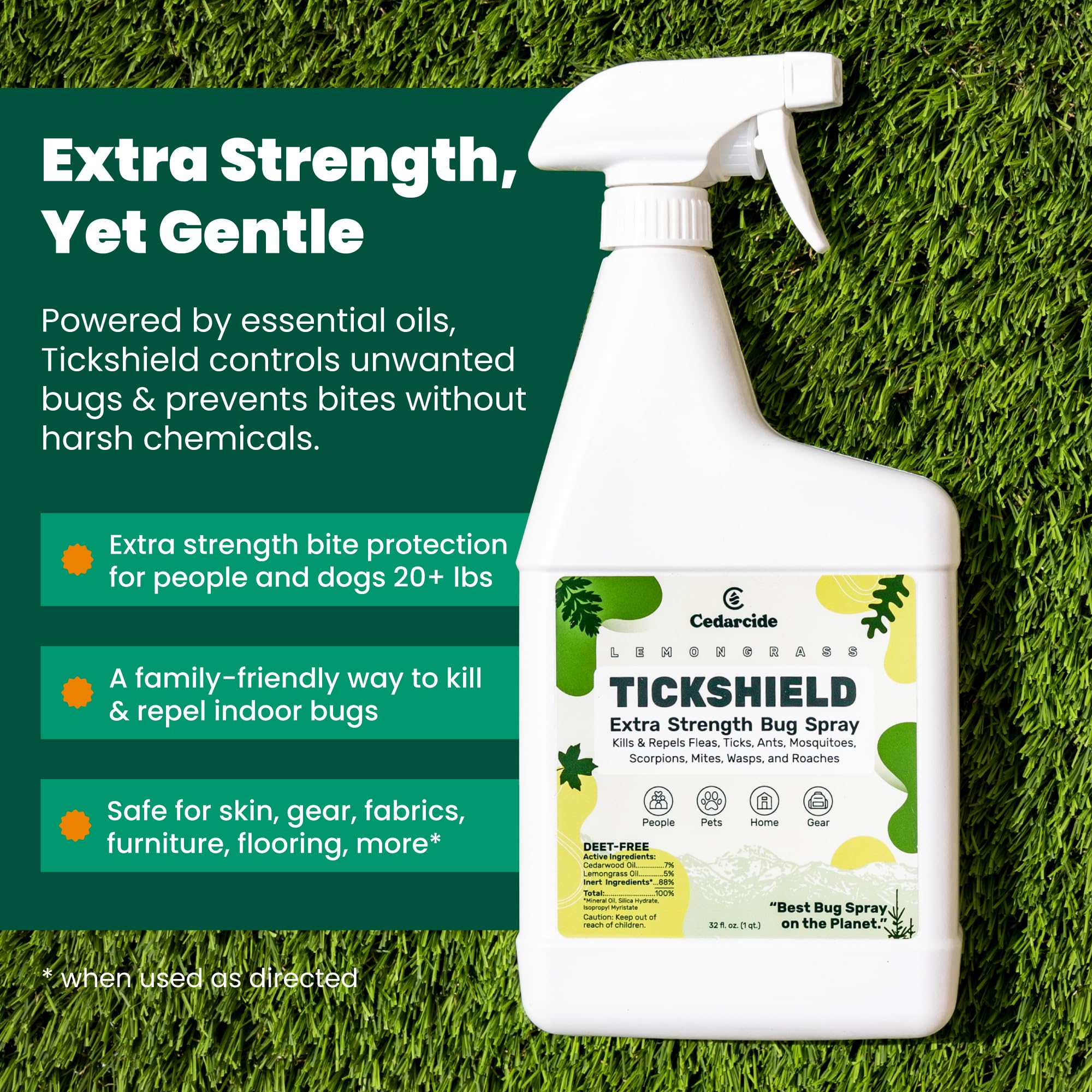 Cedarcide Extra- Strength Tickshield | Deep Woods Cedar Oil Tick & Mosquito Repellent Spray Kills & Repels Ticks, Fleas, Chigger