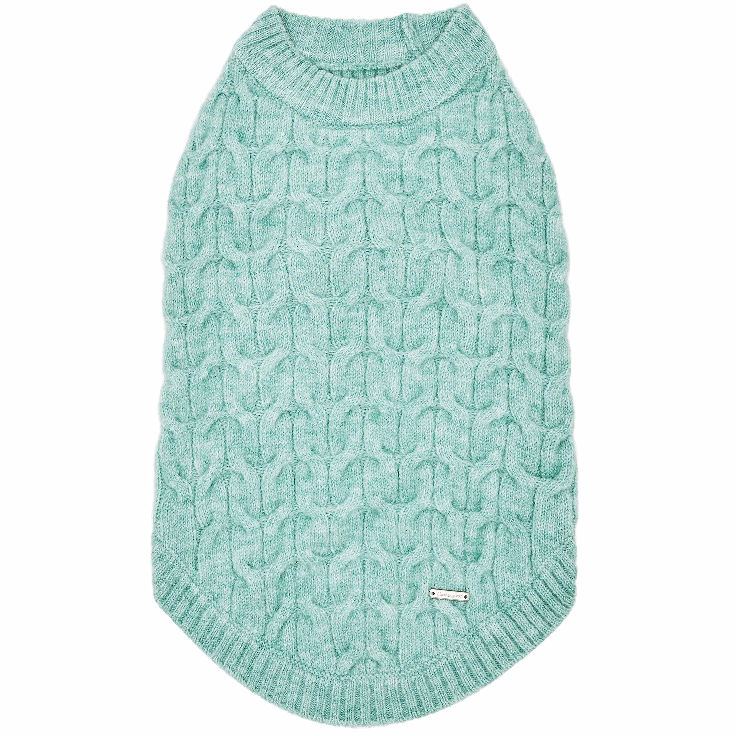 Blueberry Pet 2023 New Classic Fuzzy Textured Knit Pullover Crew-Neck Dog Sweater In Heathered Jade, Back Length 14', Pack Of 1 Clothes For Dogs