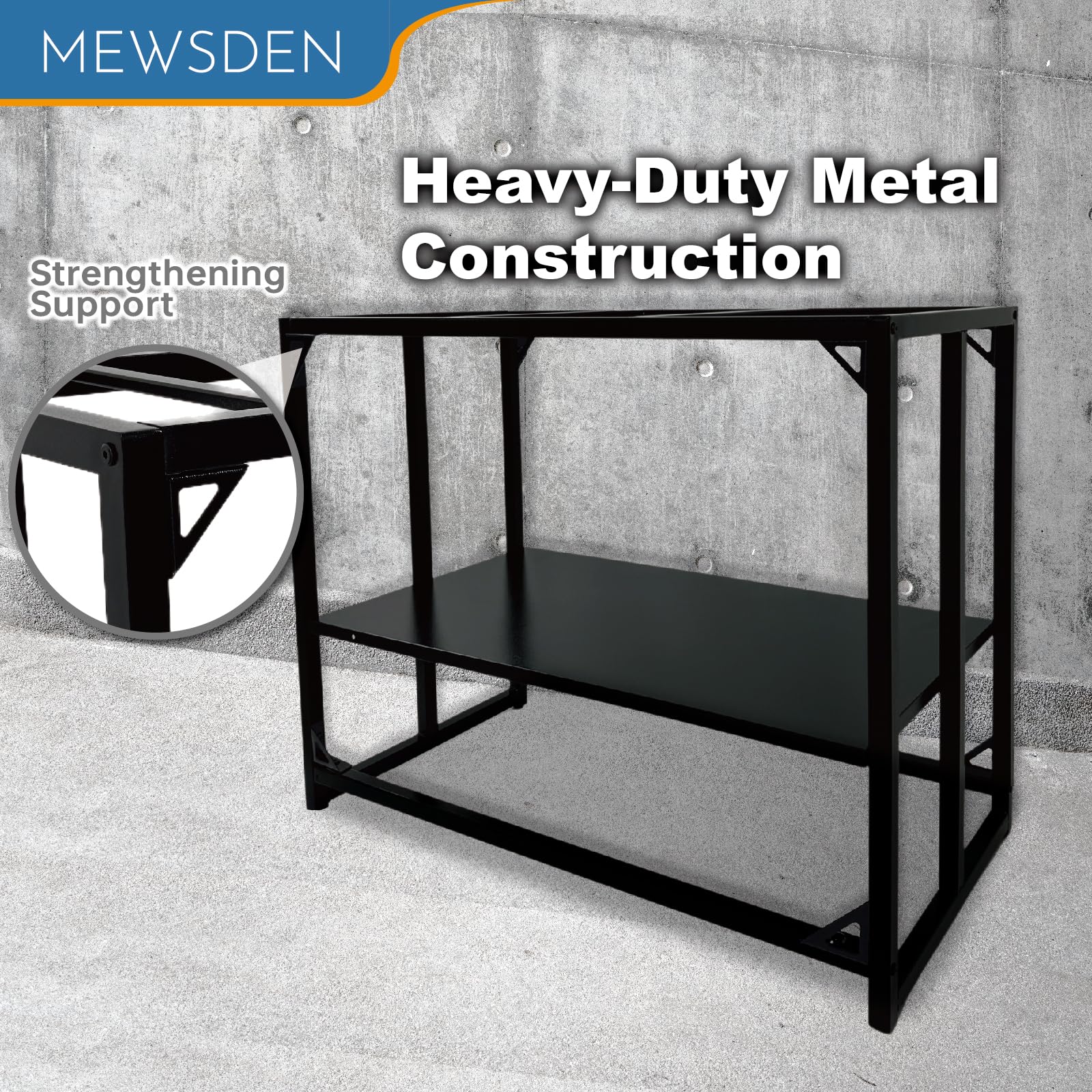 MEWSDEN Fish Tank Stand - 40 Gallon Heavy Duty Metal, 660LBS Capacity, Black, 2-Tier Storage Shelves, Model MEWS-FishTankStand-40