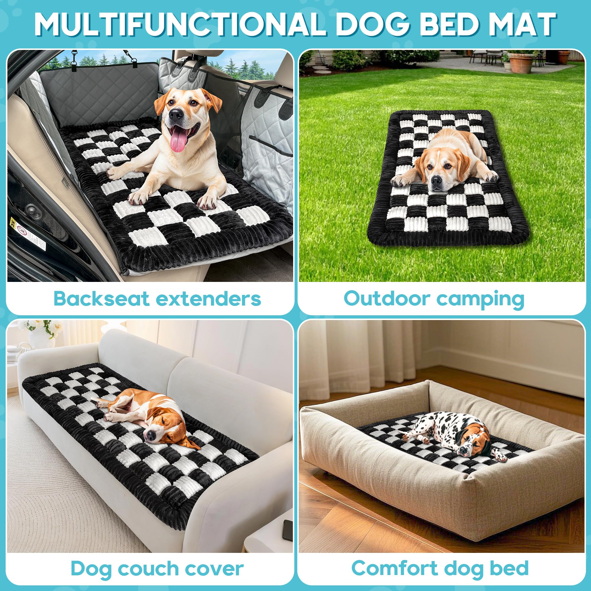 Dog Car Bed Mat, Non-Slip Backseat Extender Pet Blanket, Plaid Dog Bed For Suvs, Sedans & Trucks, Chew-Resistant Travel Pad For