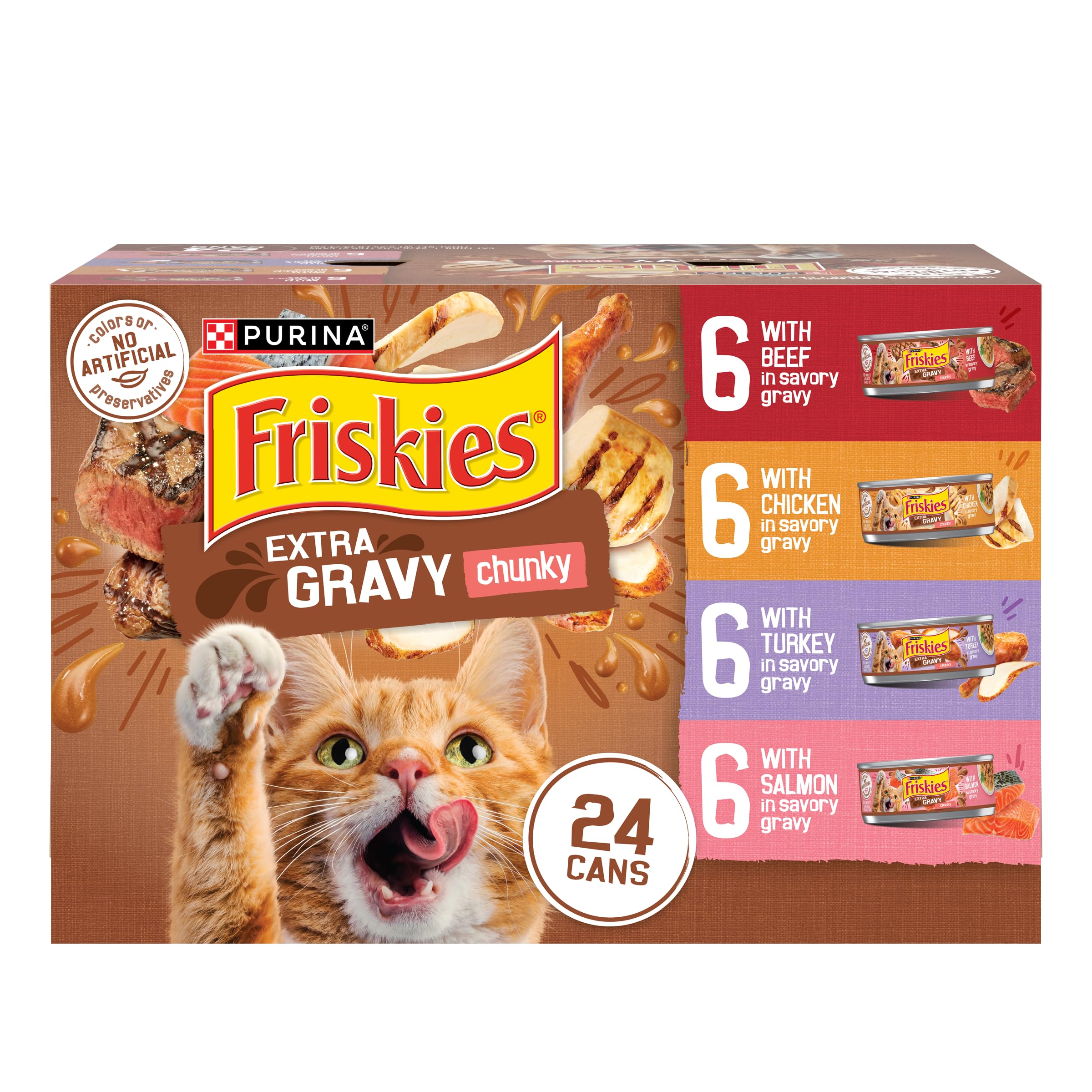 Purina Friskies Gravy Wet Cat Food Variety Pack, Extra Gravy Chunky - (Pack of 24) 5.5 oz. Cans