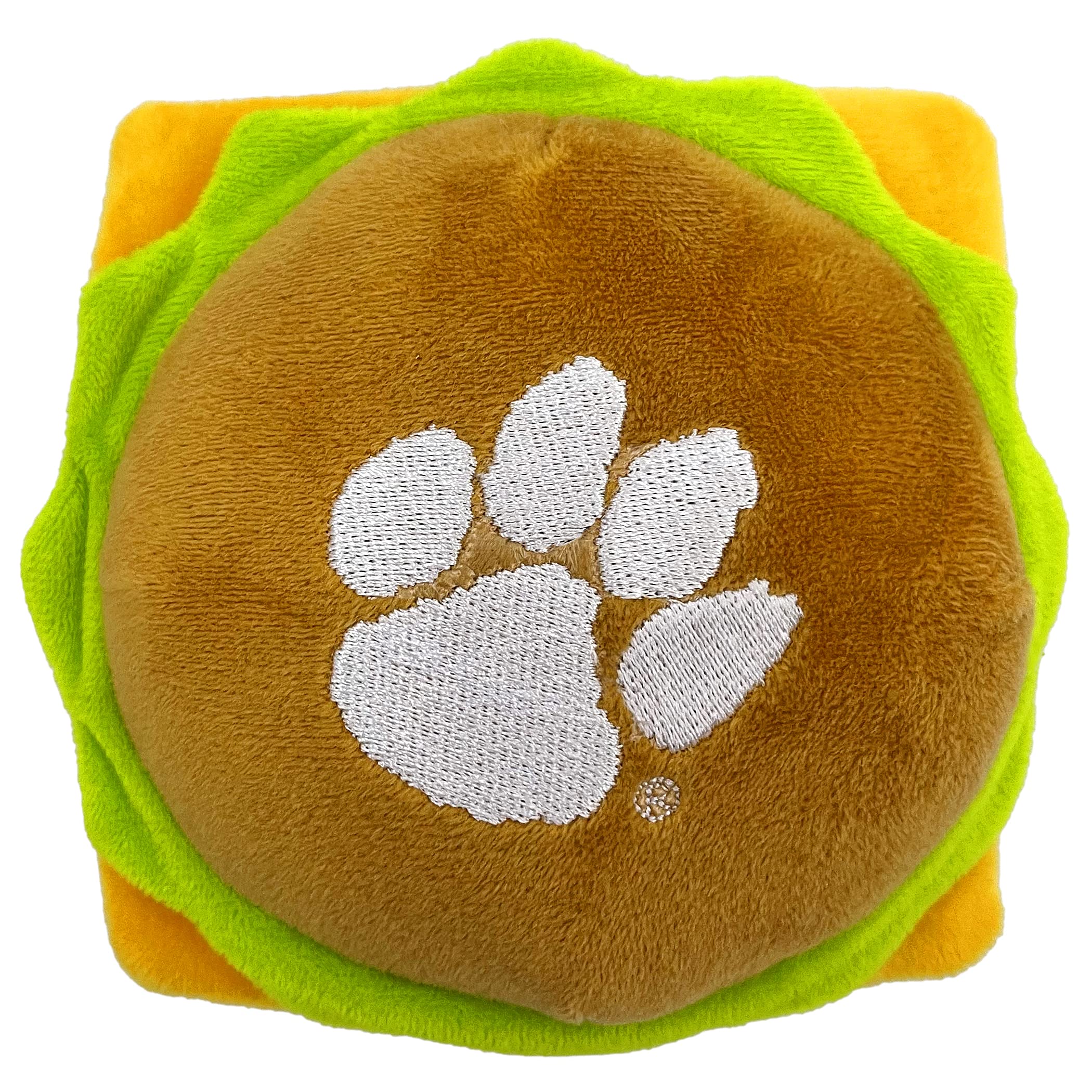Pets First Ncaa Clemson Tigers Cheeseburger Plush Dog & Cat Squeak Toy- Cutest Stadium Hamburger Snack Plush Toy For Dogs & Cats