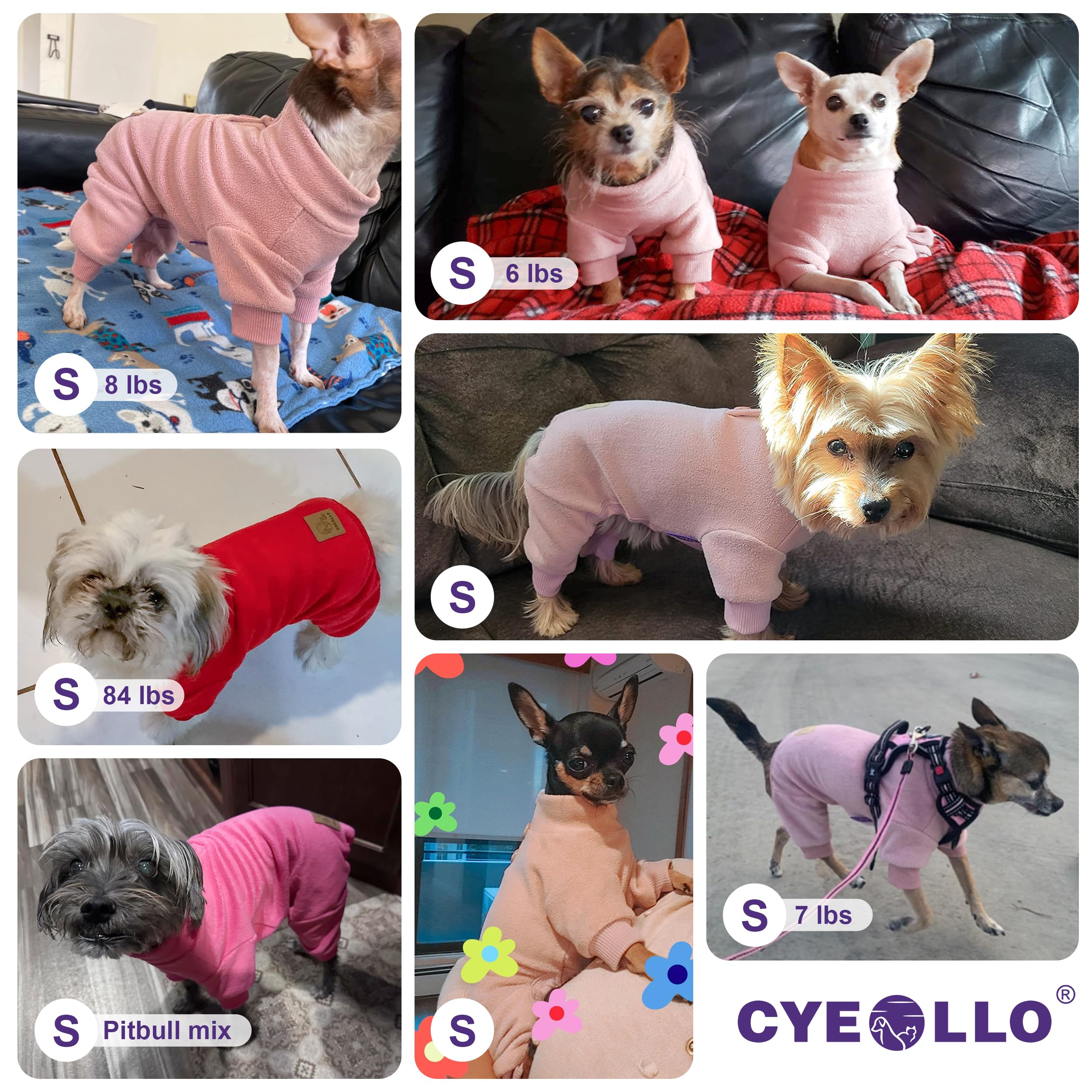 Cyeollo Small Dog Pajamas Dog Pjs Jumpsuit Fleece Thermal Dog Onesie Stretchable Doggie Pet Shirts Warm Coat For Small Dogs Girl