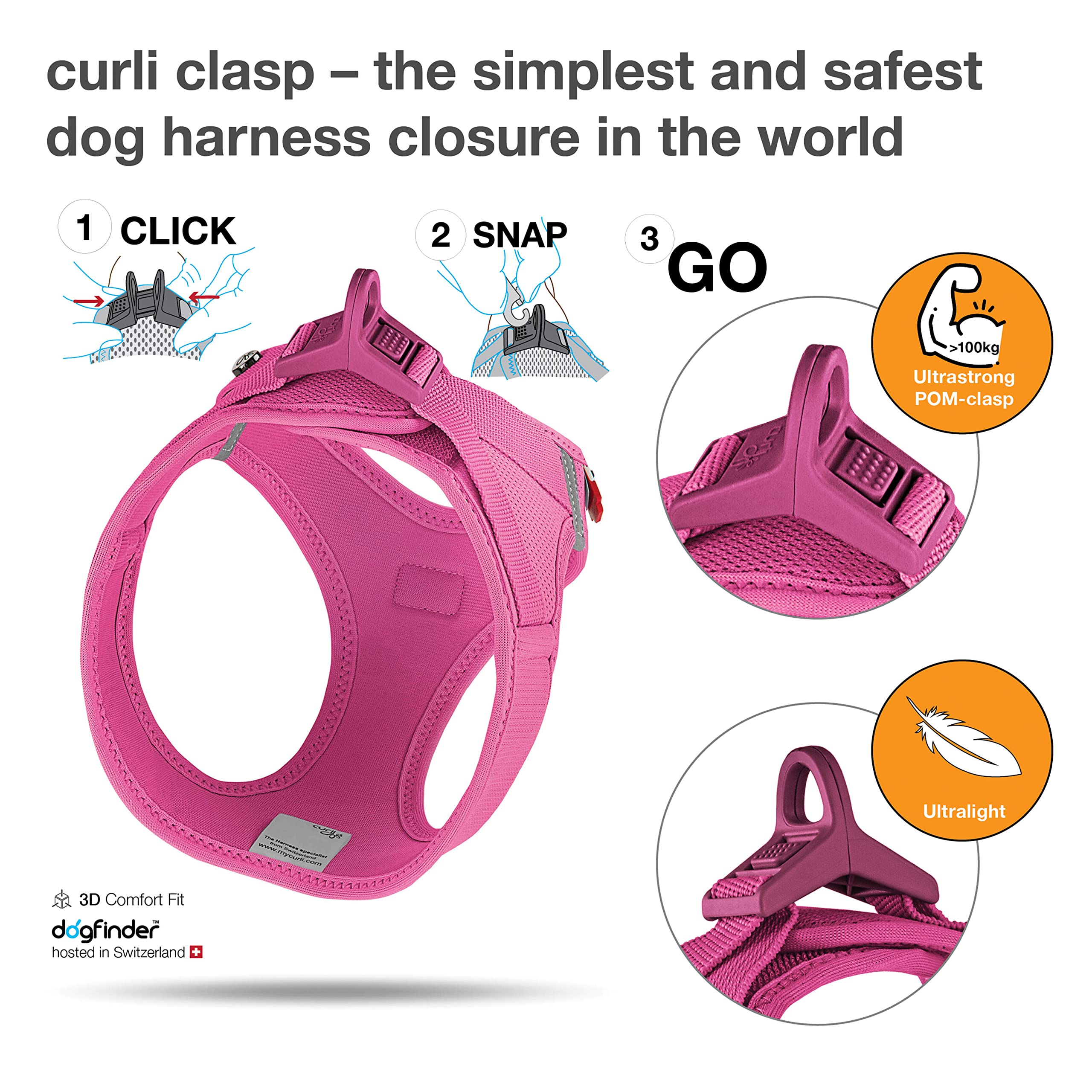 Vest Harness Curli Clasp Air-Mesh Fuchsia 3Xs