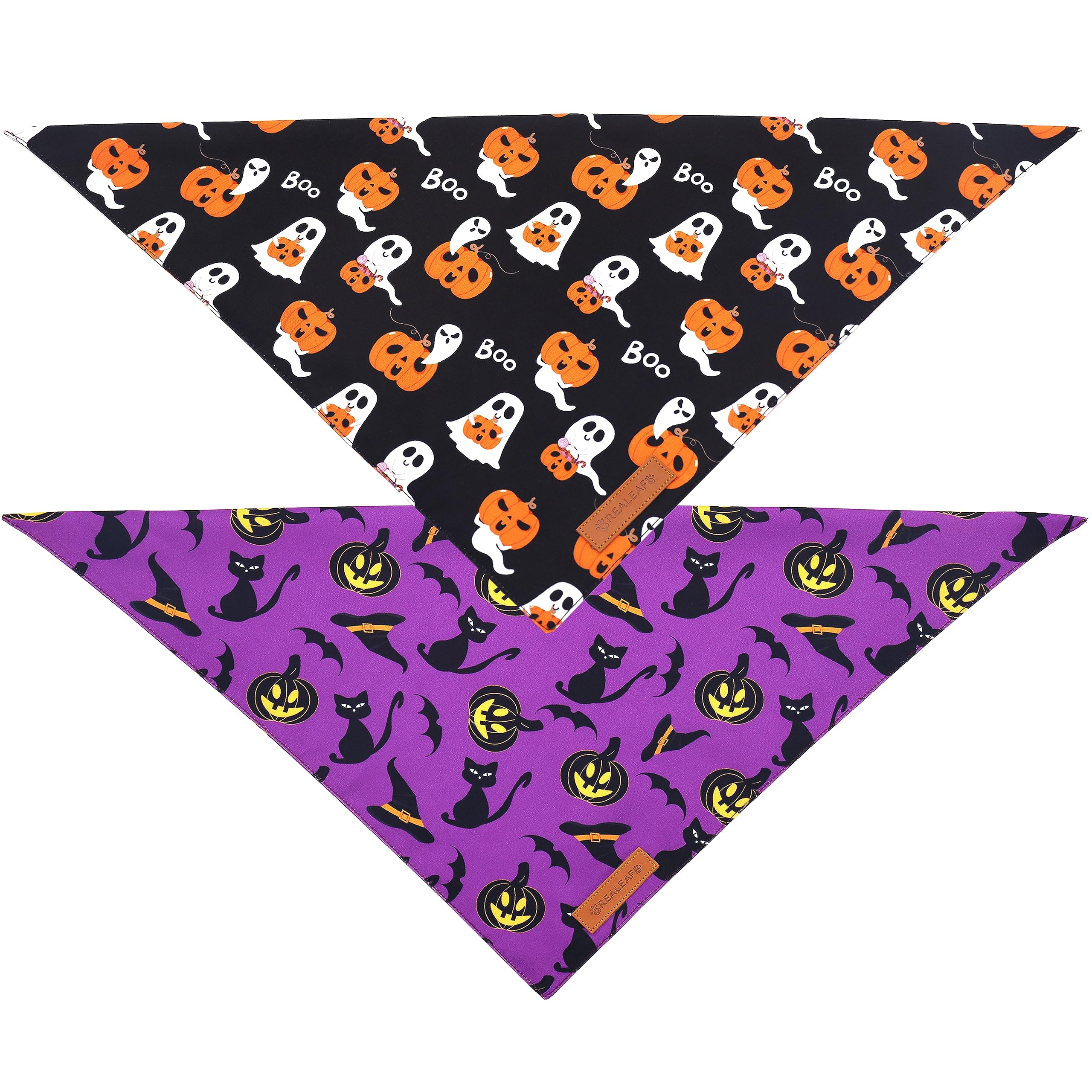 Realeaf Halloween Dog Bandanas 2 Pack, Reversible Orange Pumpkin Pet Scarf For Boy And Girl, Premium Durable Fabric, Holiday Bandana For Small Medium Large And Extra Large Dogs (Large)
