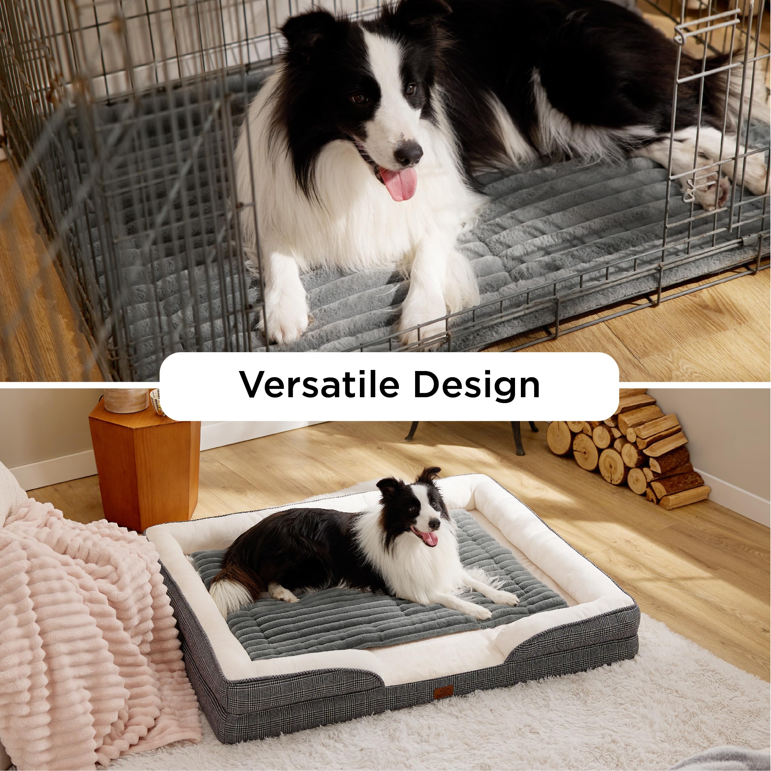 Bedsure Self Warming Dog Bed, Large Self Heating Dog Crate Pad, Thermal Extra Warm Puppy Mat Indoor & Outdoor, Non-Slip & Washab