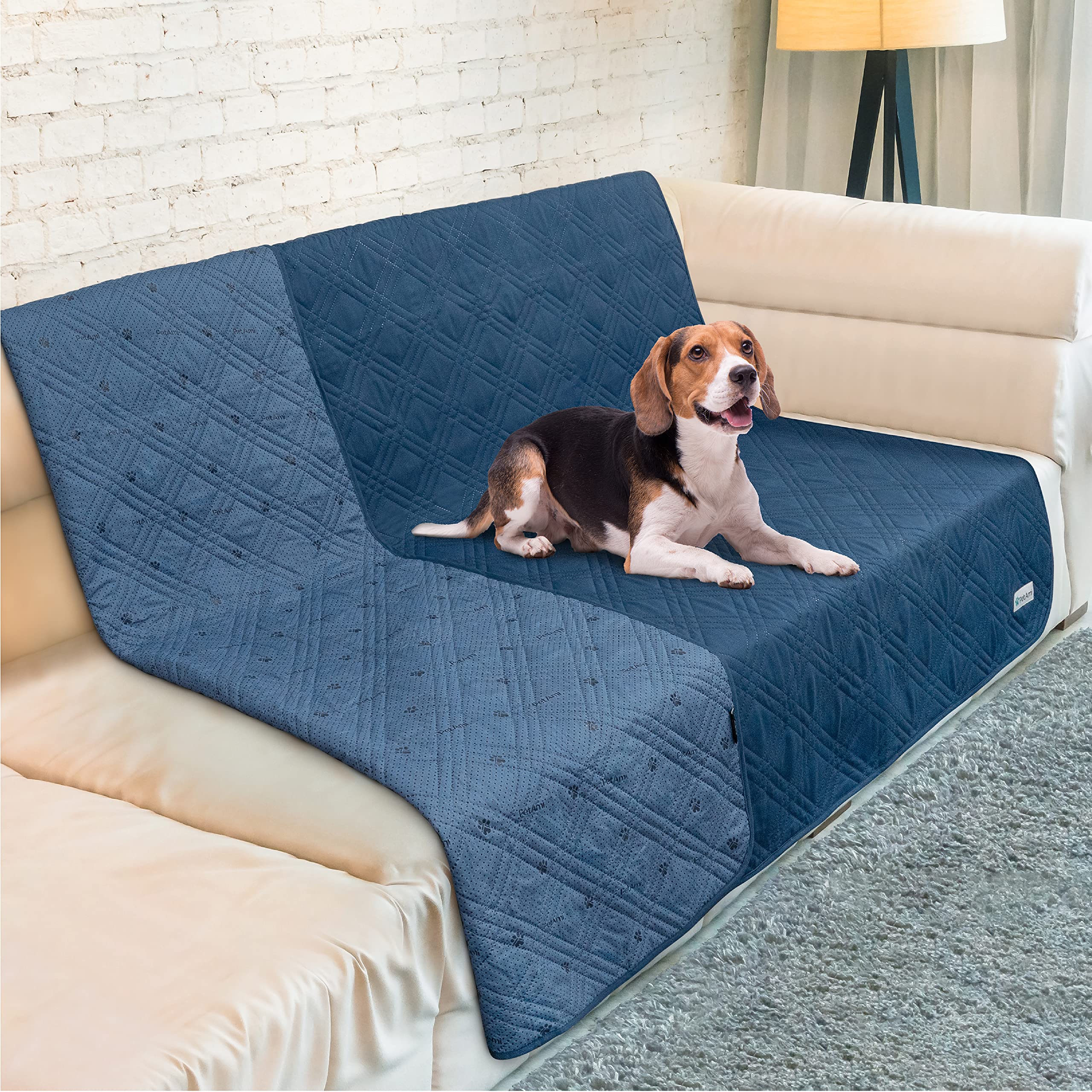 Petami Waterproof Dog Bed Cover Pet Blanket For Medium Large Dog, Couch Cover Sofa Furniture Protector For Dogs Cat, Reversible Water-Resistant Anti-Slip Pad Mat Quilt Washable, 52X82 Blue
