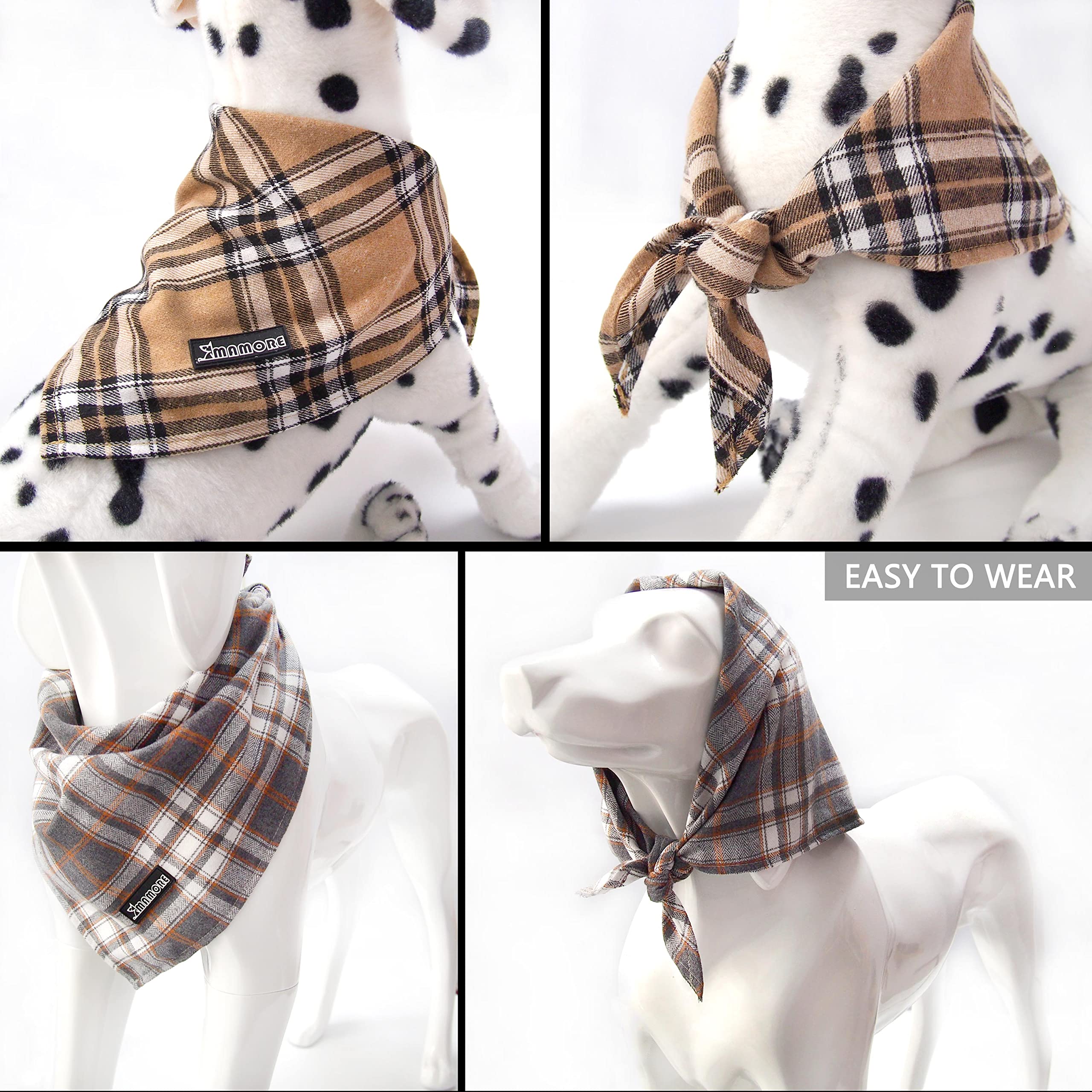 Soft Washable Plaid Bandanas For Dogs And Cats,Adjustable Triangle Bib Comfortable Scarfs For Girl Boy Dogs Puppies (Grey, Small