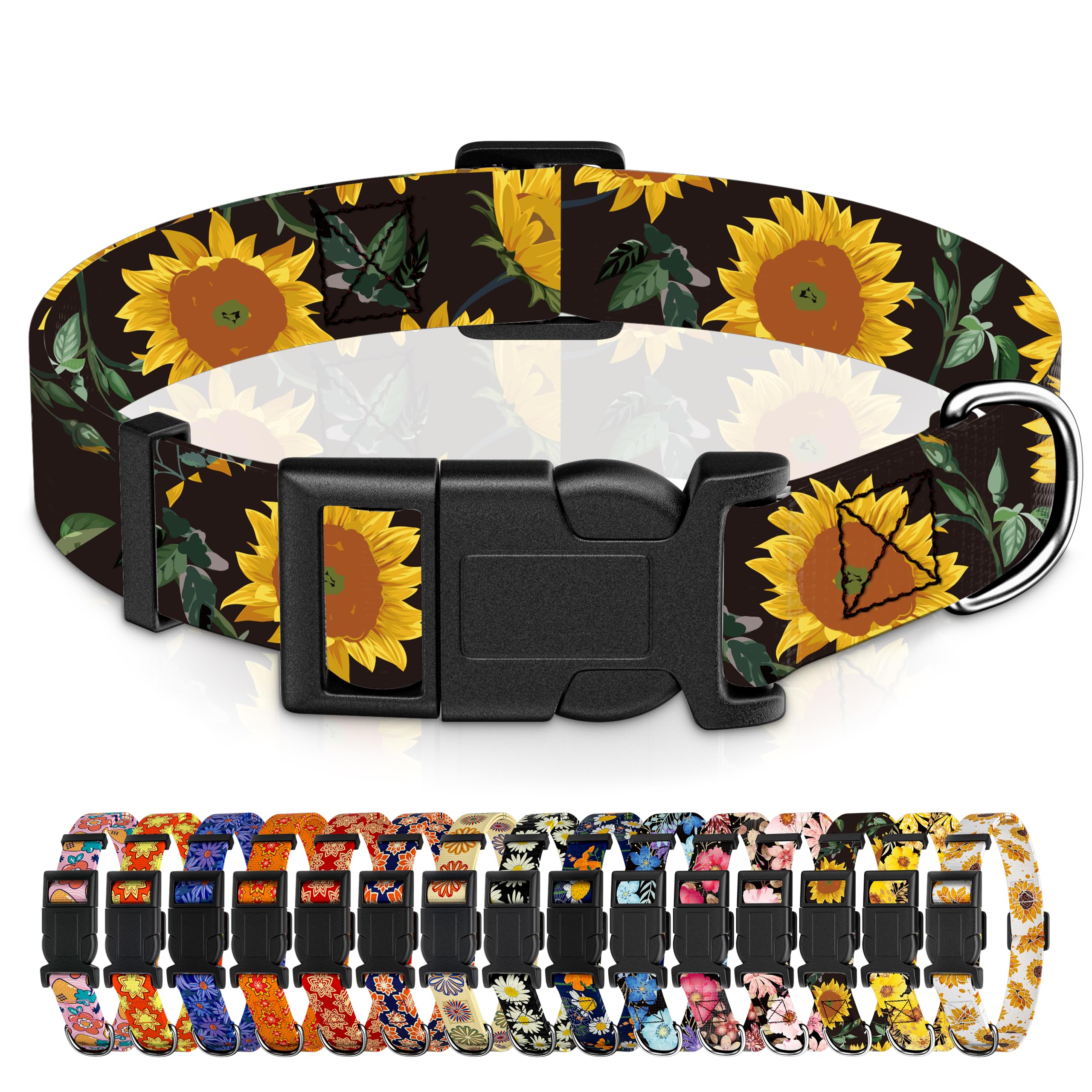 Seyezo Dog Collar For Boys Girls, Sunflower Puppy Collar For Small Medium Large Dogs, Adjustable Soft Floral Pet Collar With Saf