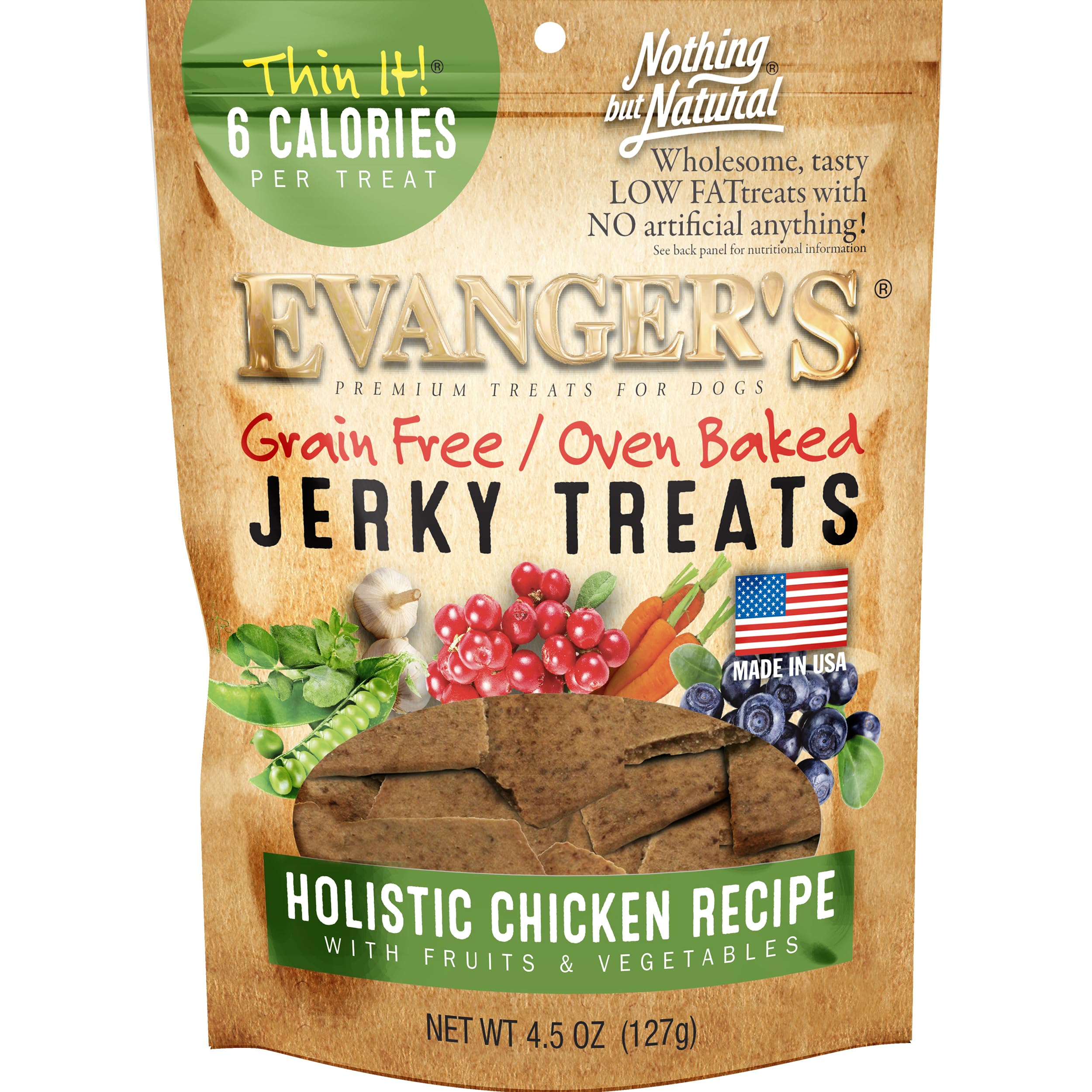 Evangers Nothing But Natural Organic Chicken Dog Treats - 4.5 oz - Grain-Free Jerky with Fruits & Vegetables - Low-Fat, Oven-Ba