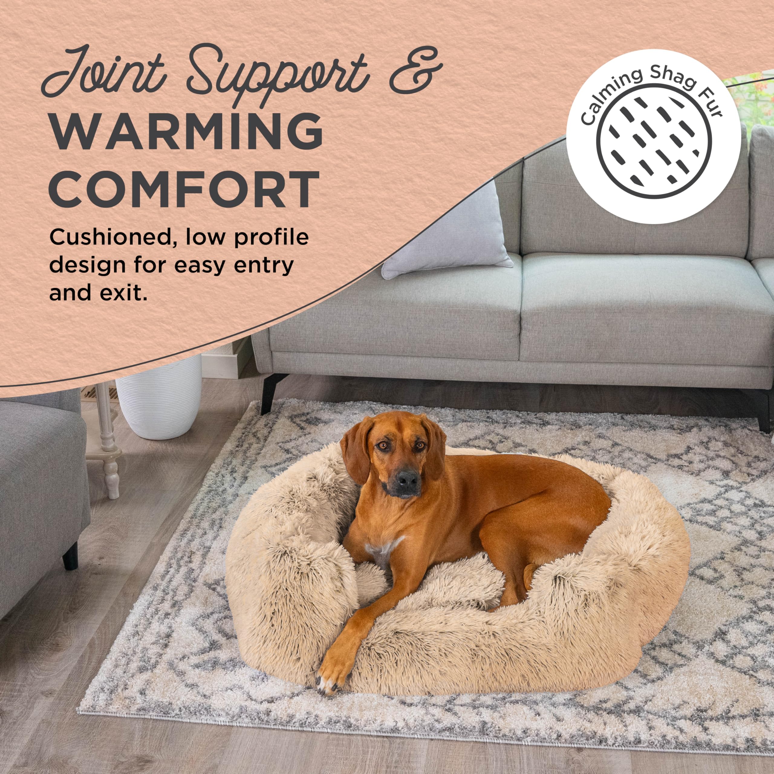 Best Friends by Sheri Shag Lounge Bed Calming Faux Fur Dog Bed, Taupe, Large 36'' x 27''